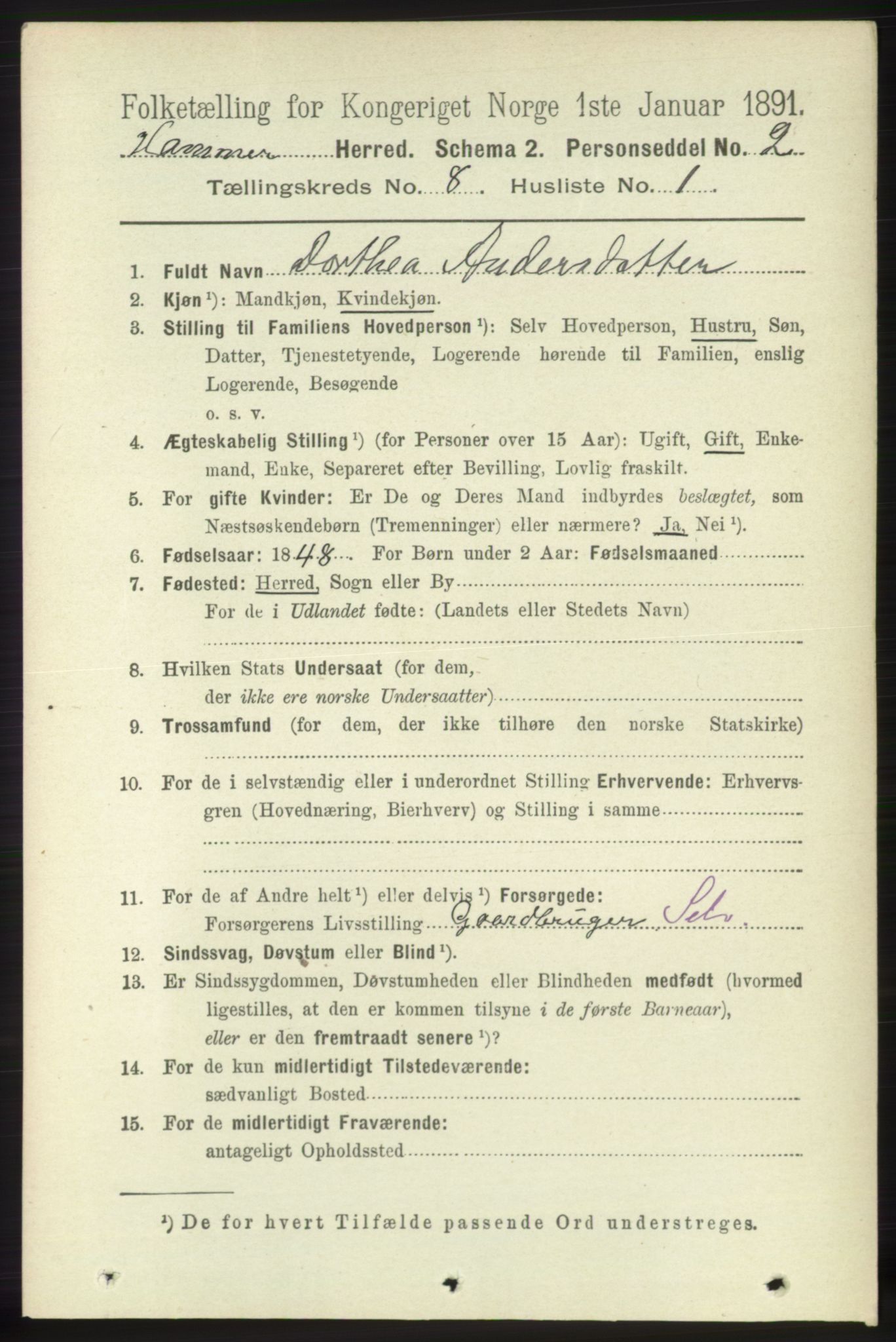 RA, 1891 census for 1254 Hamre, 1891, p. 2000