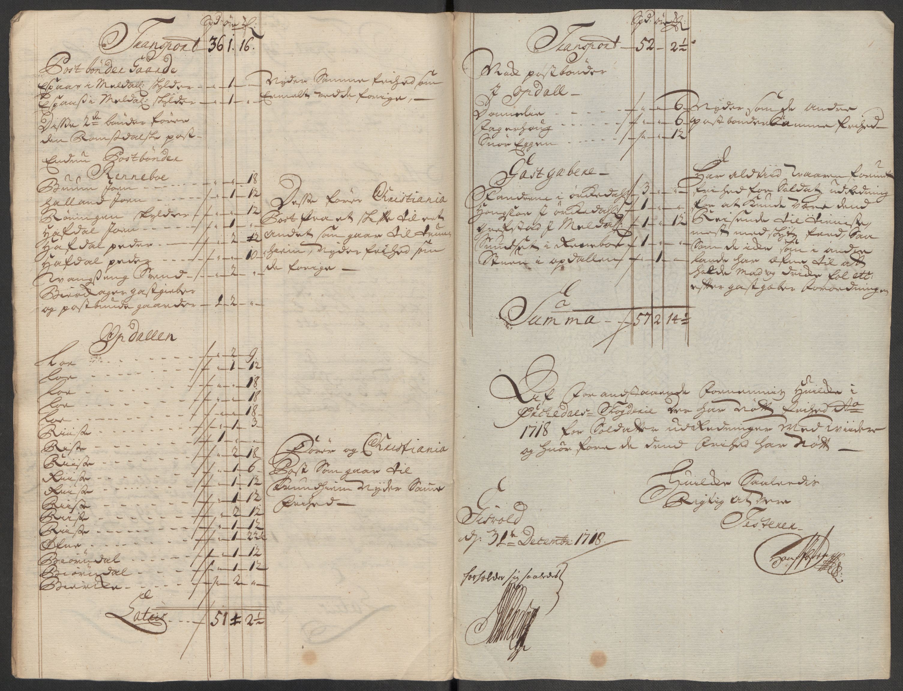 Rentekammeret inntil 1814, Reviderte regnskaper, Fogderegnskap, AV/RA-EA-4092/R60/L3971: Fogderegnskap Orkdal og Gauldal, 1718, p. 104