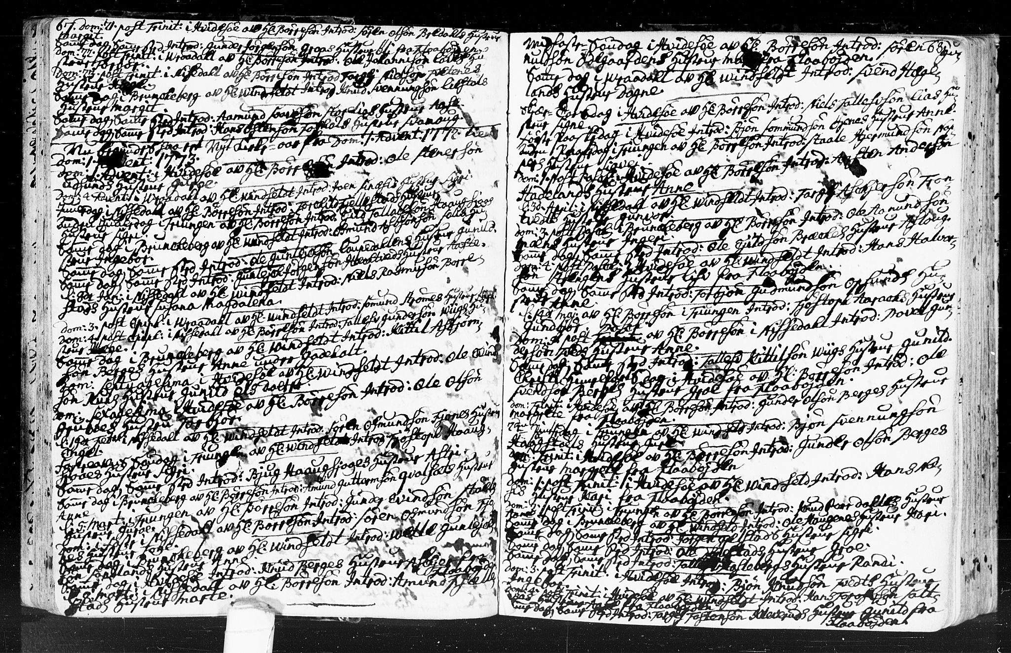 Kviteseid kirkebøker, SAKO/A-276/F/Fa/L0001: Parish register (official) no. I 1, 1754-1773, p. 67-68