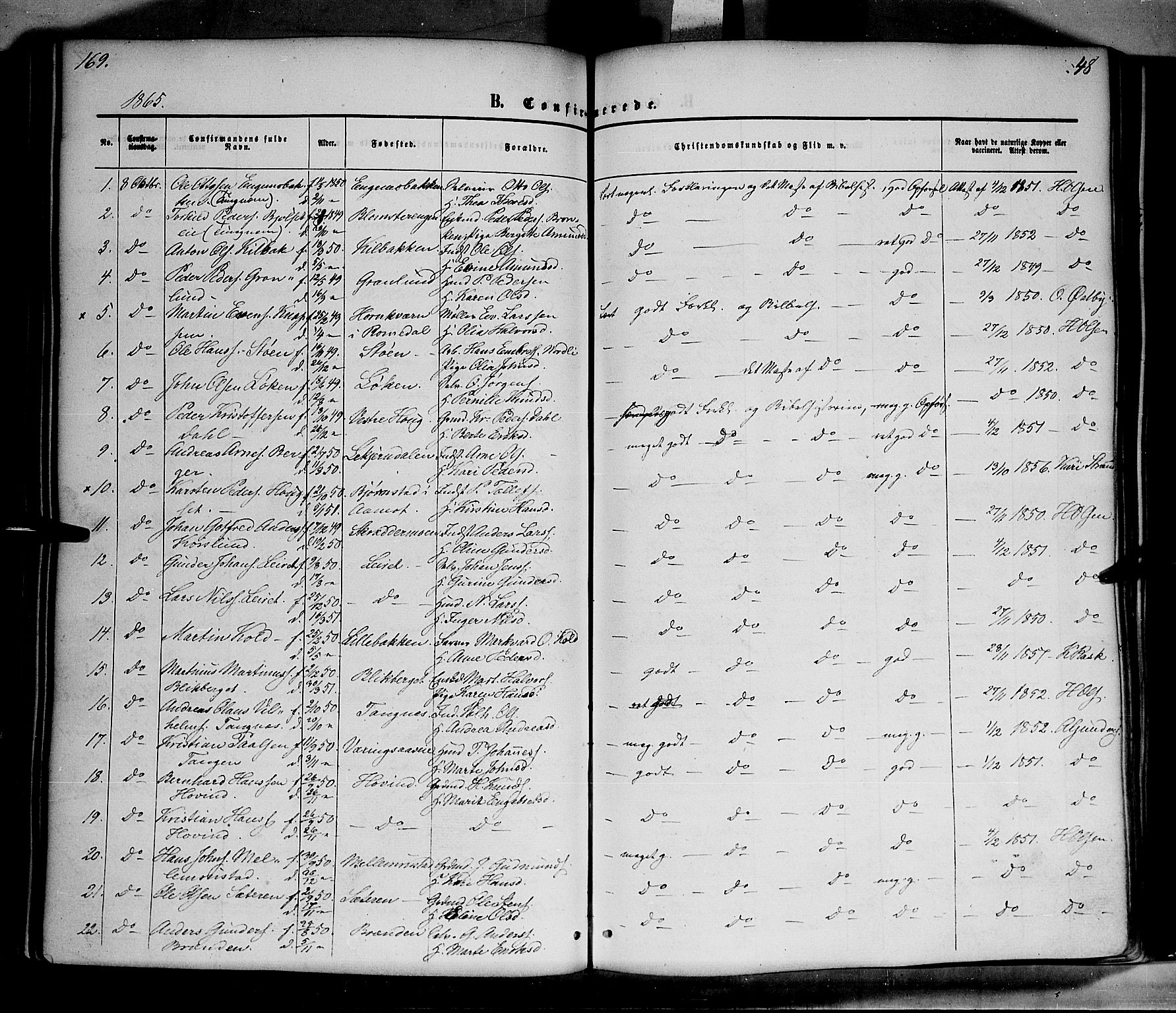 Elverum prestekontor, SAH/PREST-044/H/Ha/Haa/L0010: Parish register (official) no. 10, 1857-1868, p. 169