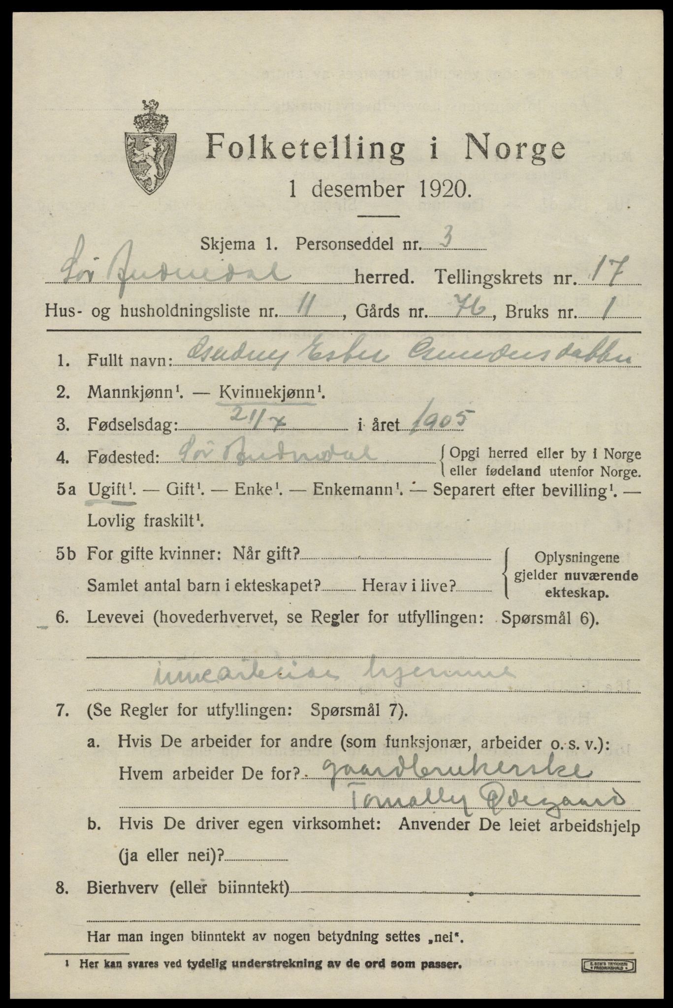 SAK, 1920 census for Sør-Audnedal, 1920, p. 6395