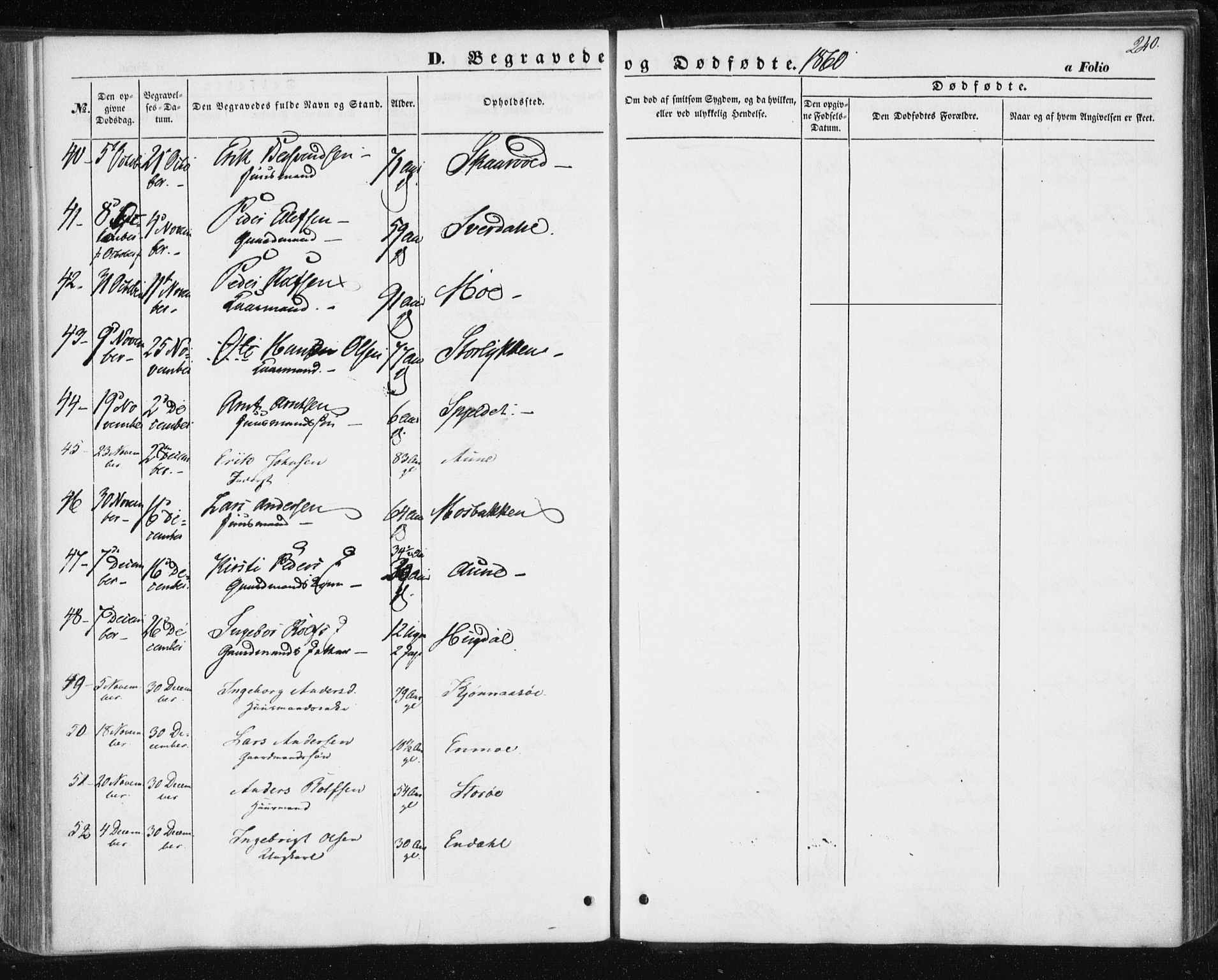 Ministerialprotokoller, klokkerbøker og fødselsregistre - Sør-Trøndelag, AV/SAT-A-1456/687/L1000: Parish register (official) no. 687A06, 1848-1869, p. 240