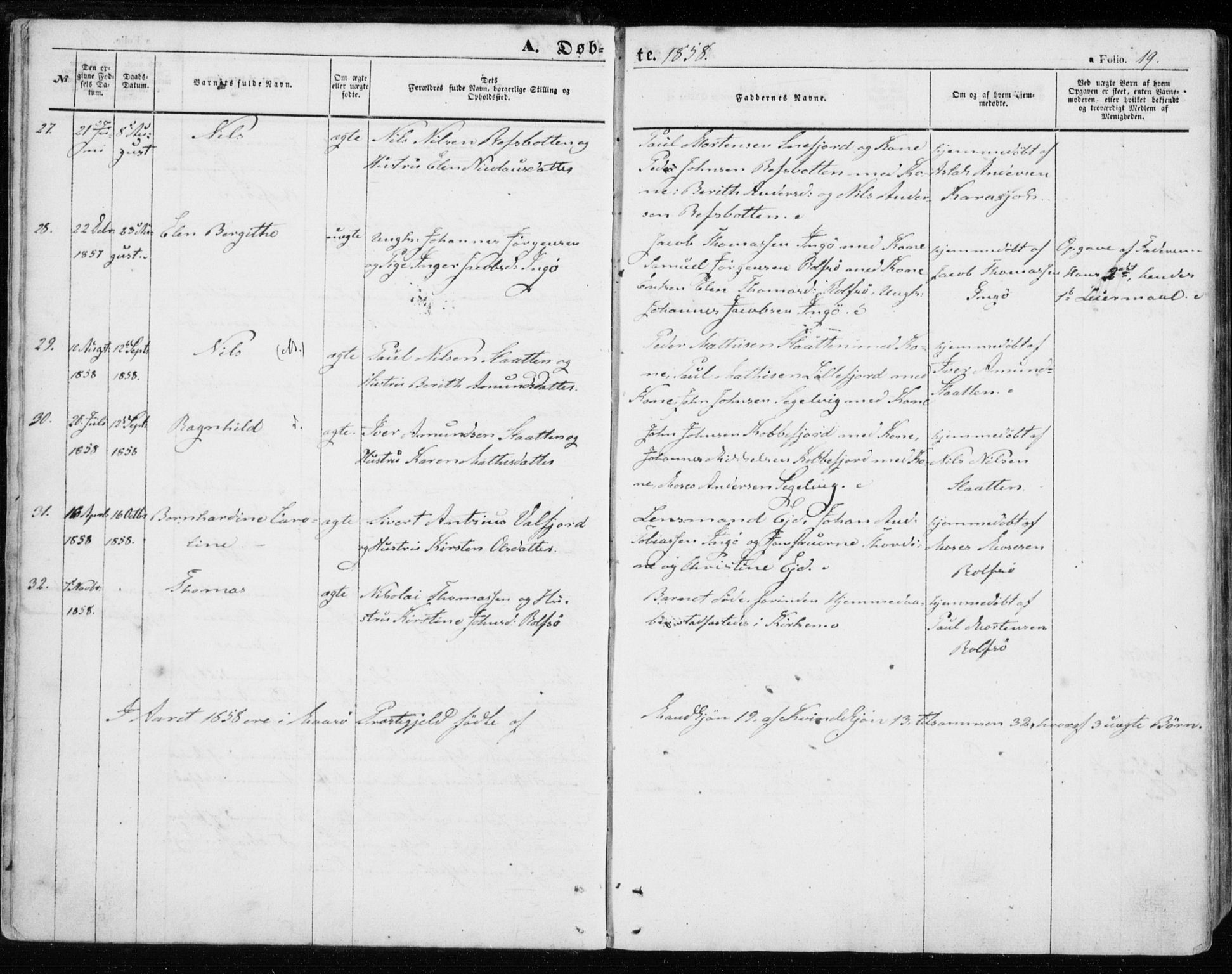 Måsøy sokneprestkontor, SATØ/S-1348/H/Ha/L0002kirke: Parish register (official) no. 2, 1852-1865, p. 19