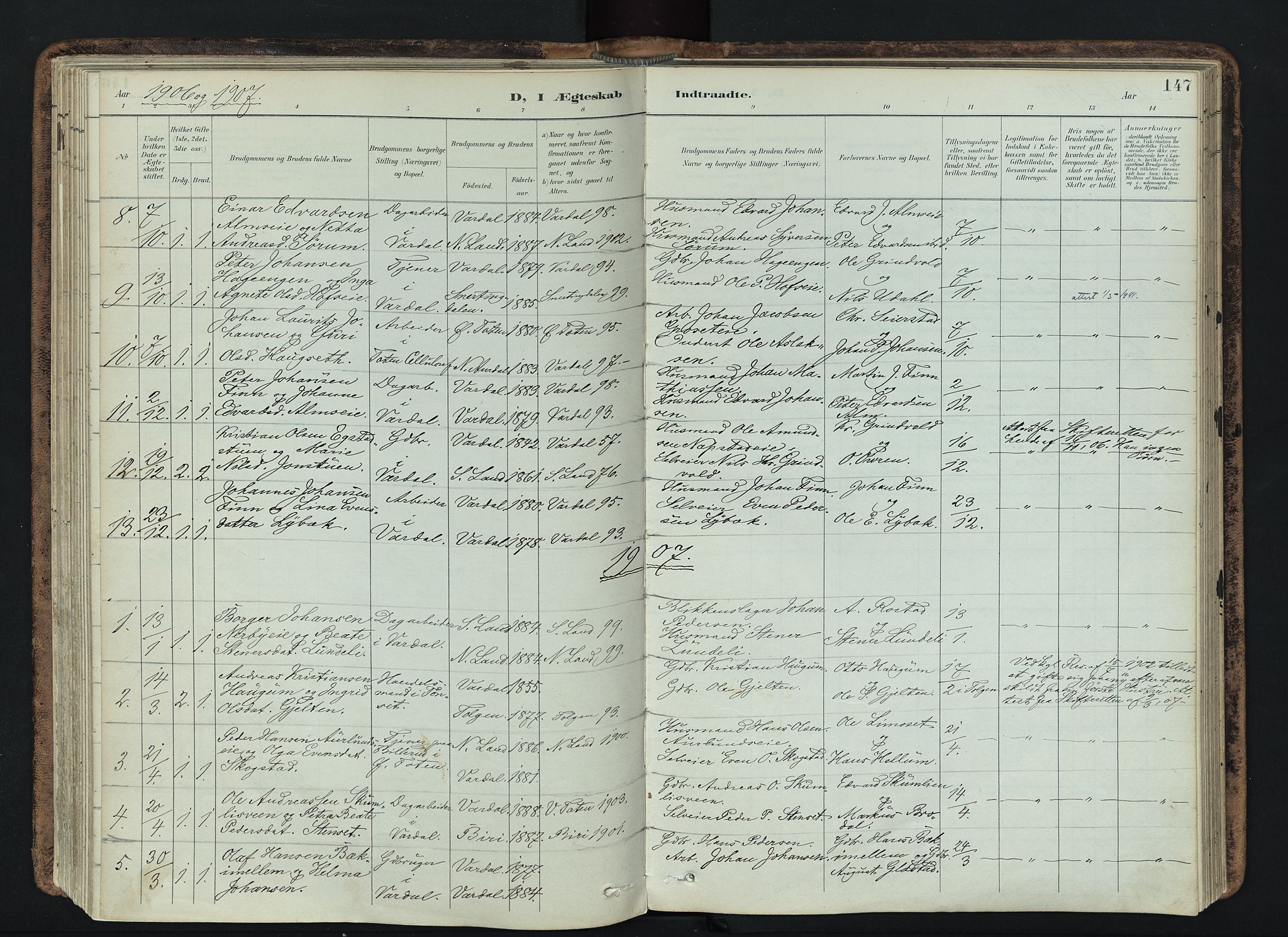 Vardal prestekontor, SAH/PREST-100/H/Ha/Haa/L0019: Parish register (official) no. 19, 1893-1907, p. 147