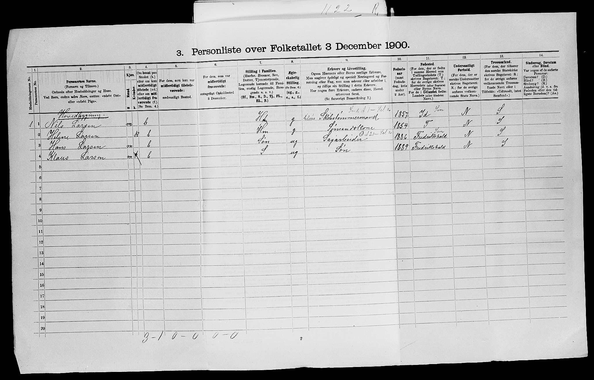 SAO, 1900 census for Berg, 1900