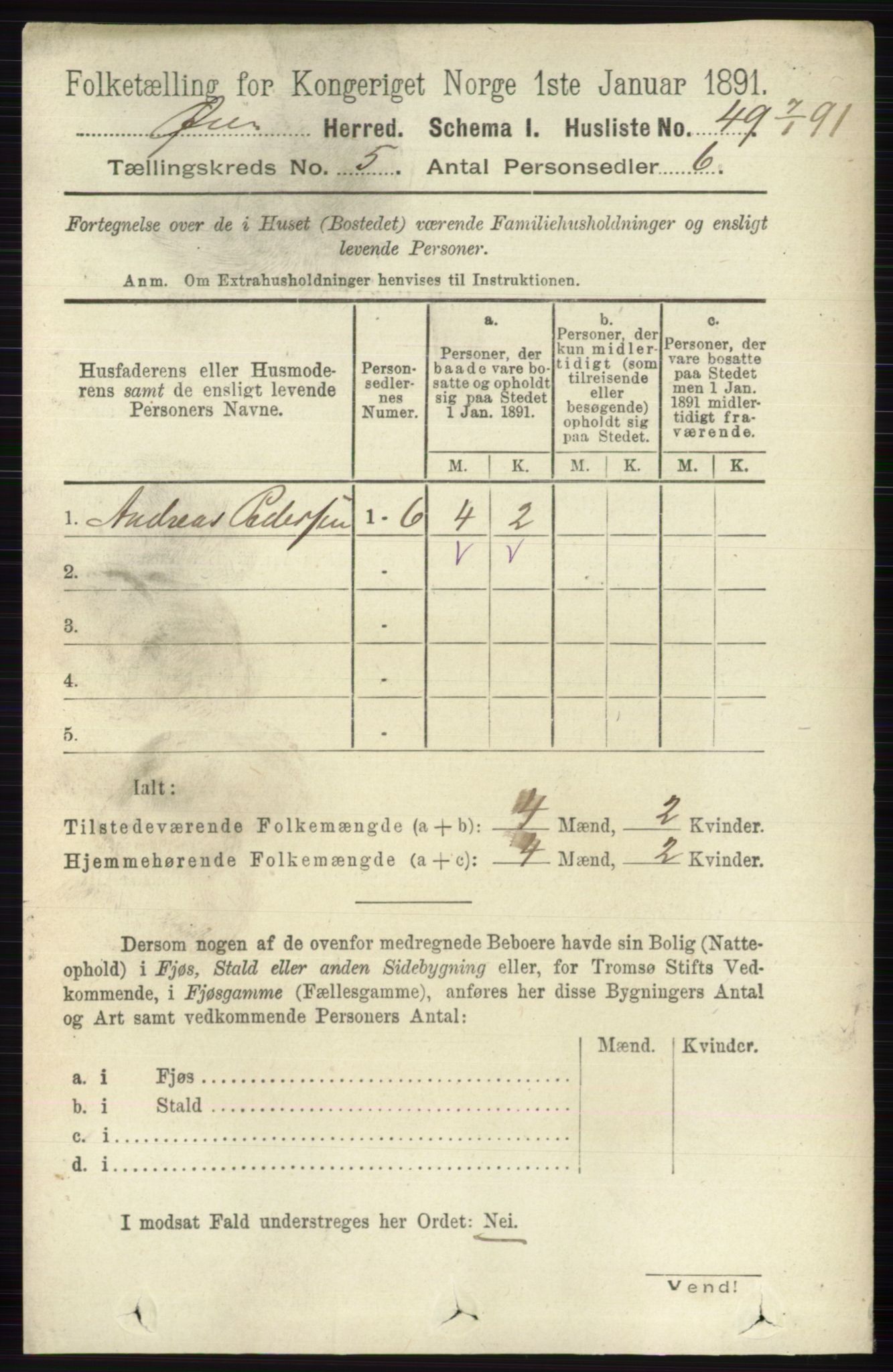 RA, 1891 census for 0521 Øyer, 1891, p. 1696