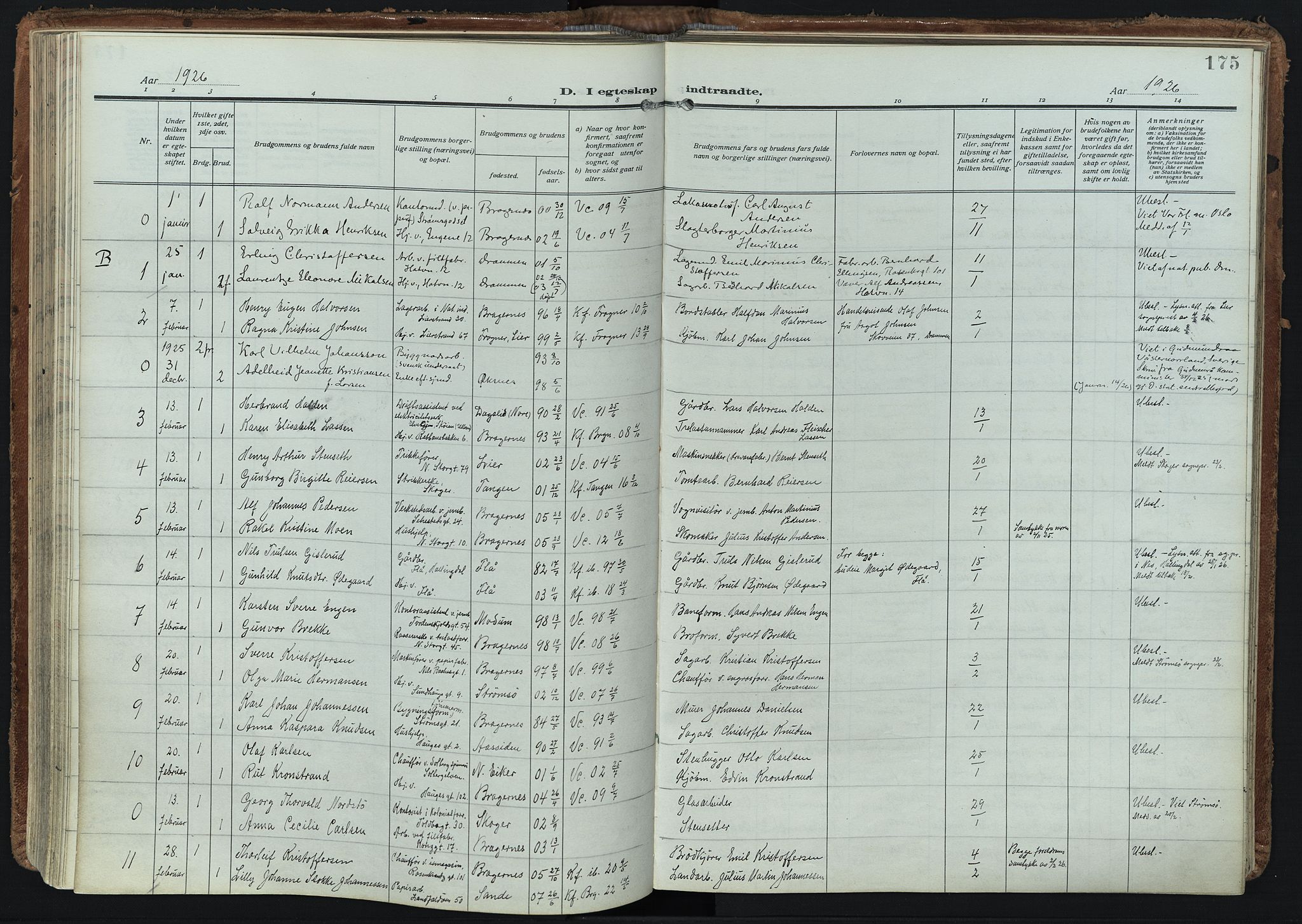 Bragernes kirkebøker, AV/SAKO-A-6/F/Fc/L0009: Parish register (official) no. III 9, 1921-1939, p. 175