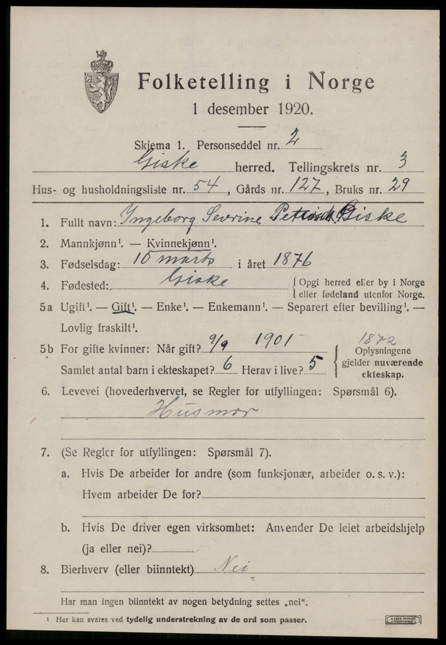 SAT, 1920 census for Giske, 1920, p. 2586