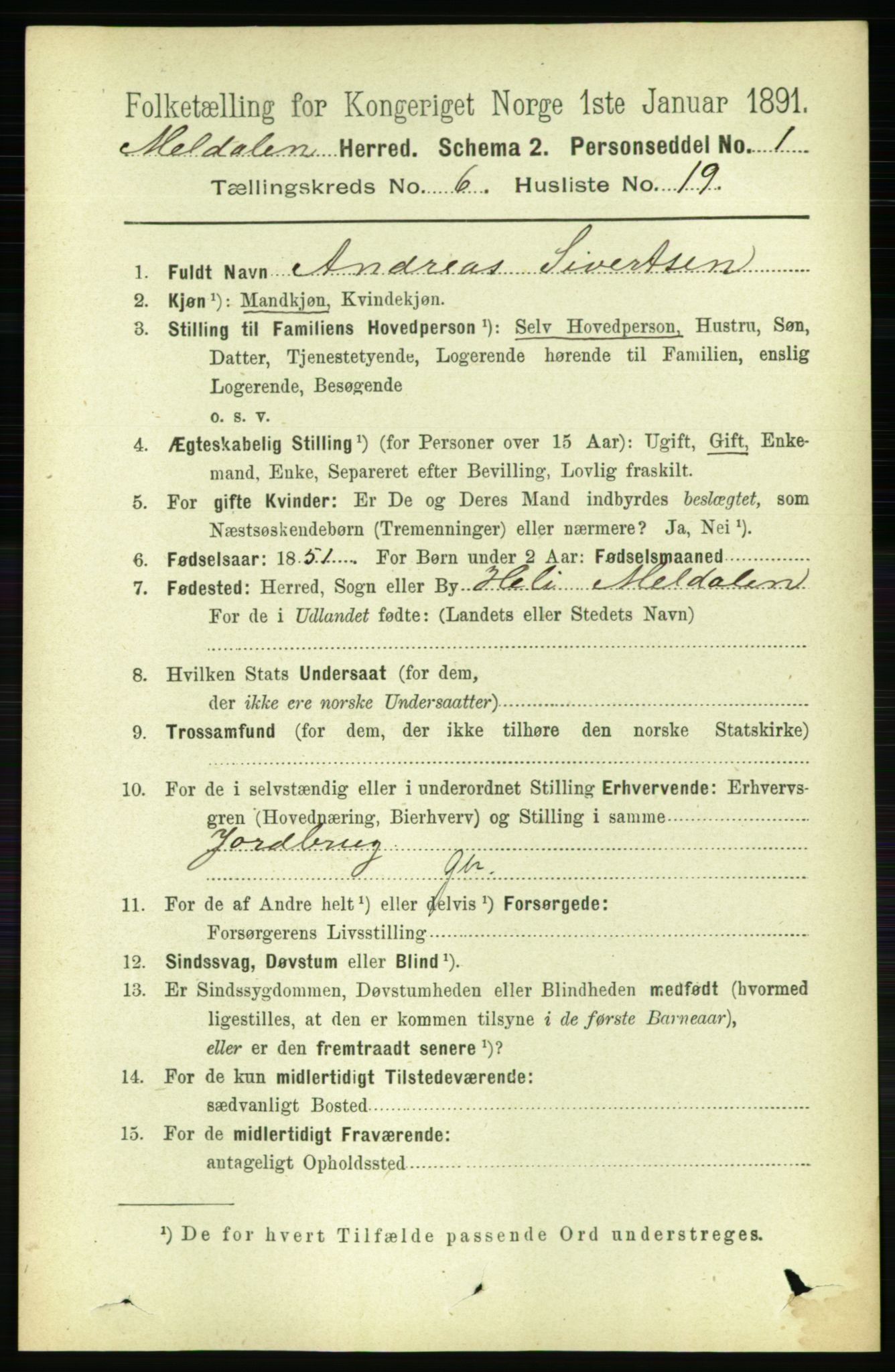 RA, 1891 census for 1636 Meldal, 1891, p. 2986