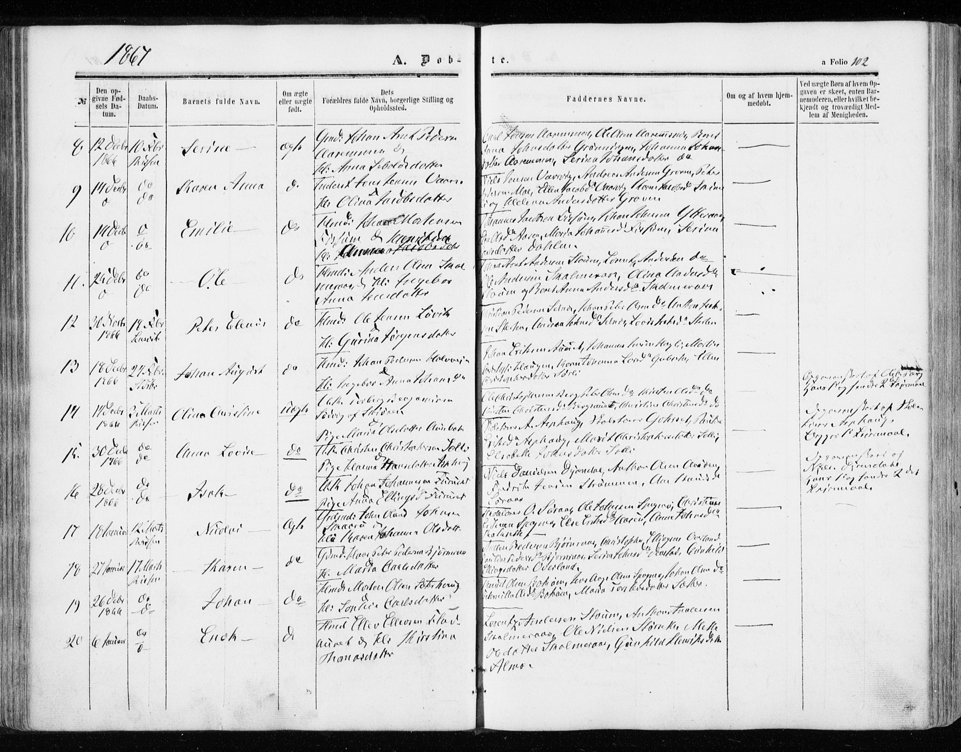 Ministerialprotokoller, klokkerbøker og fødselsregistre - Sør-Trøndelag, SAT/A-1456/646/L0612: Parish register (official) no. 646A10, 1858-1869, p. 102