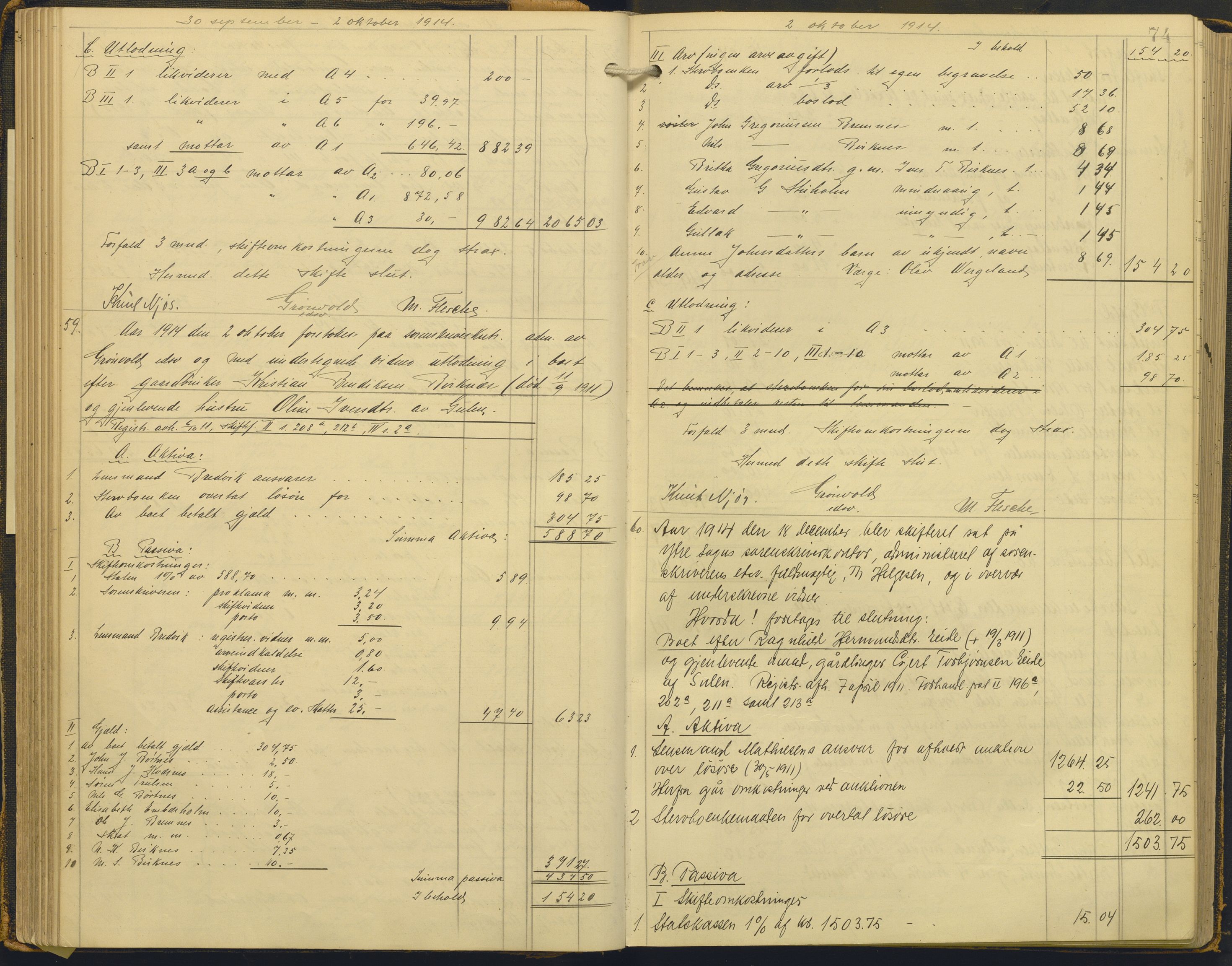 Ytre Sogn tingrett, AV/SAB-A-2601/1/H/Hc/L0006: Skifteutlodningsprotokoll, 1911-1919, p. 73b-74a