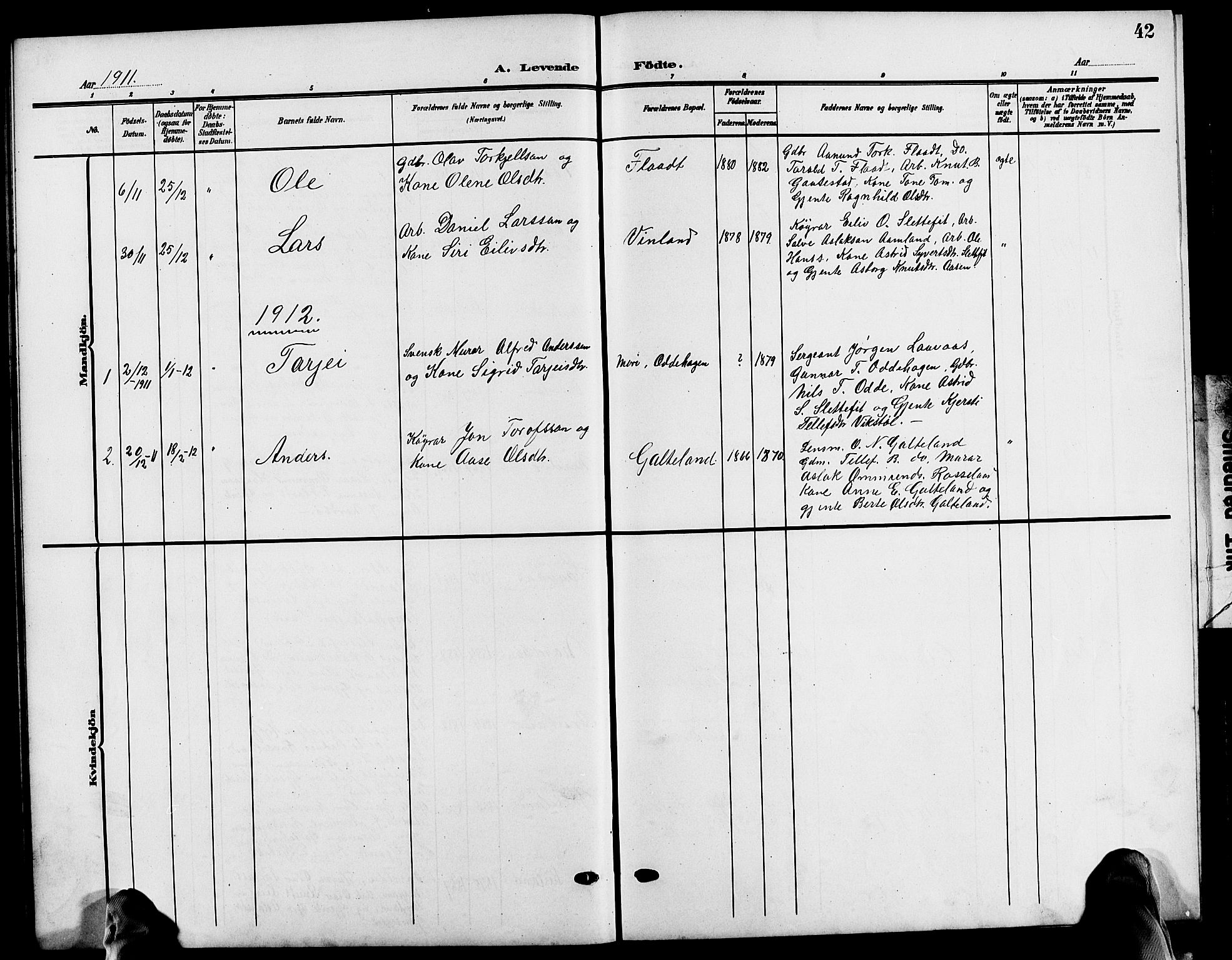 Evje sokneprestkontor, AV/SAK-1111-0008/F/Fb/Fba/L0004: Parish register (copy) no. B 4, 1899-1914, p. 42