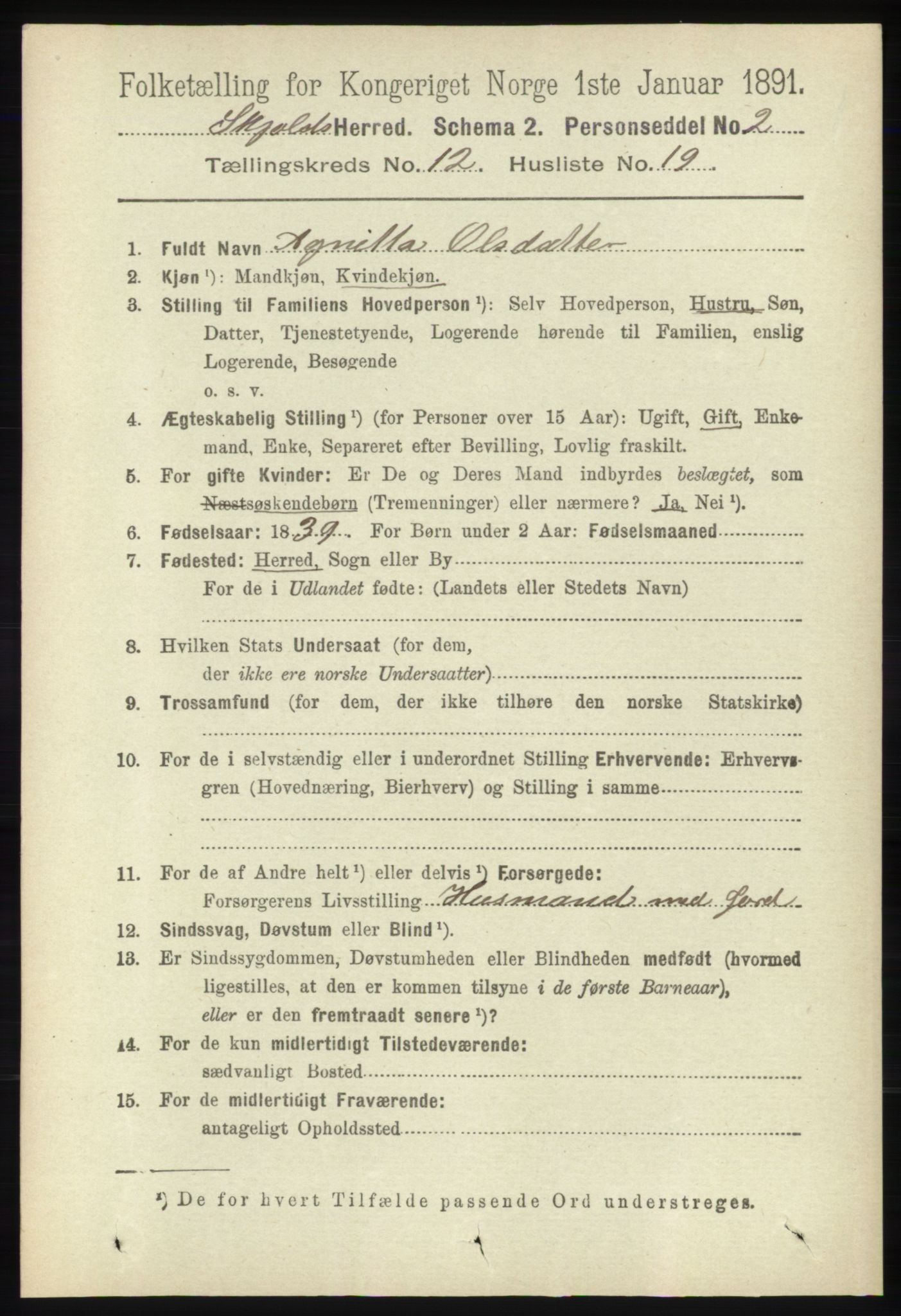 RA, 1891 census for 1154 Skjold, 1891, p. 2358