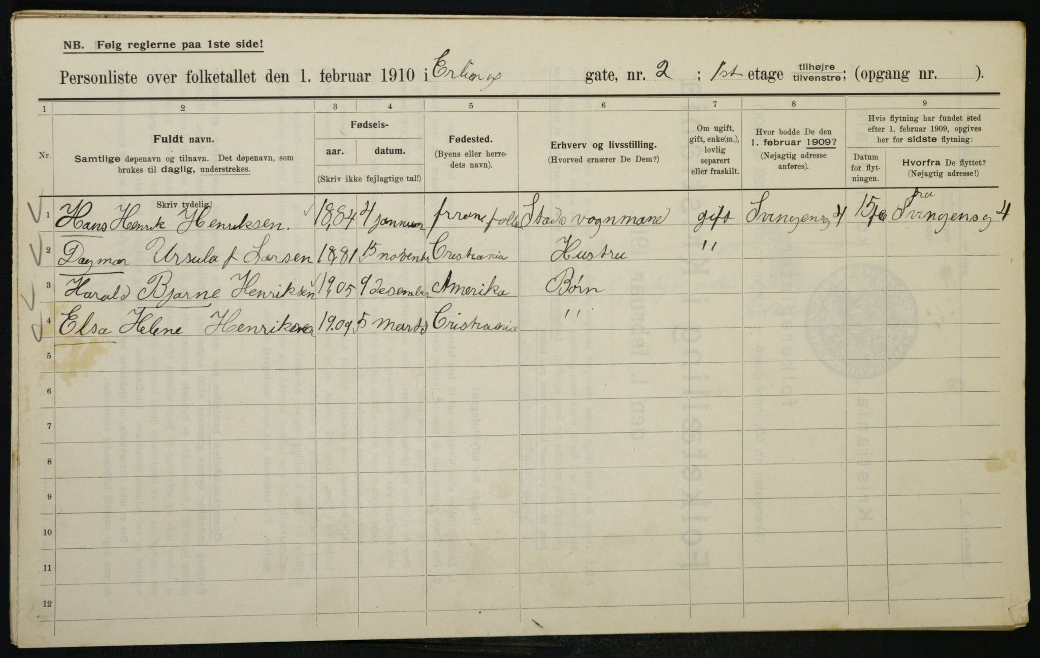 OBA, Municipal Census 1910 for Kristiania, 1910, p. 20665