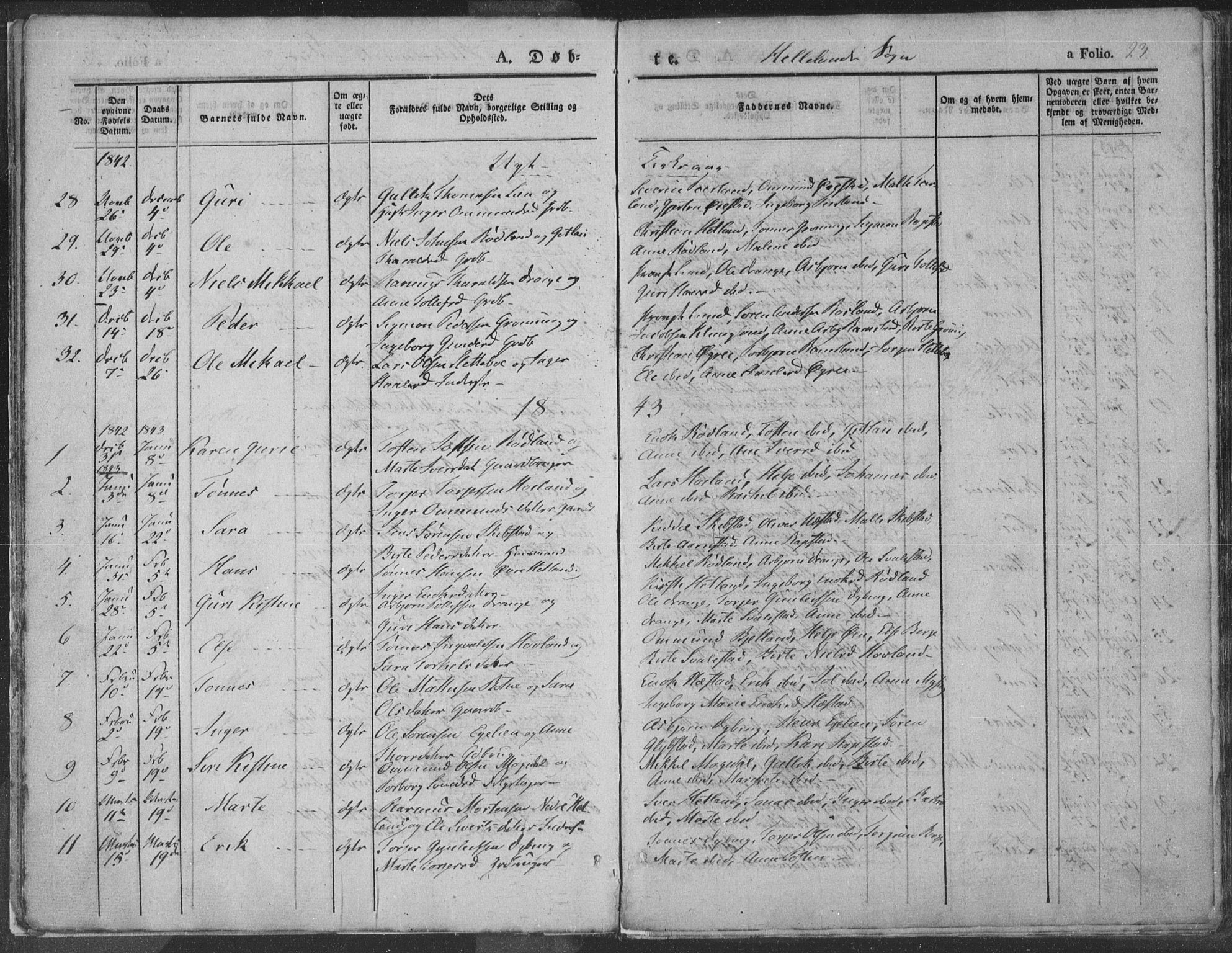 Helleland sokneprestkontor, AV/SAST-A-101810: Parish register (official) no. A 6.1, 1834-1863, p. 23