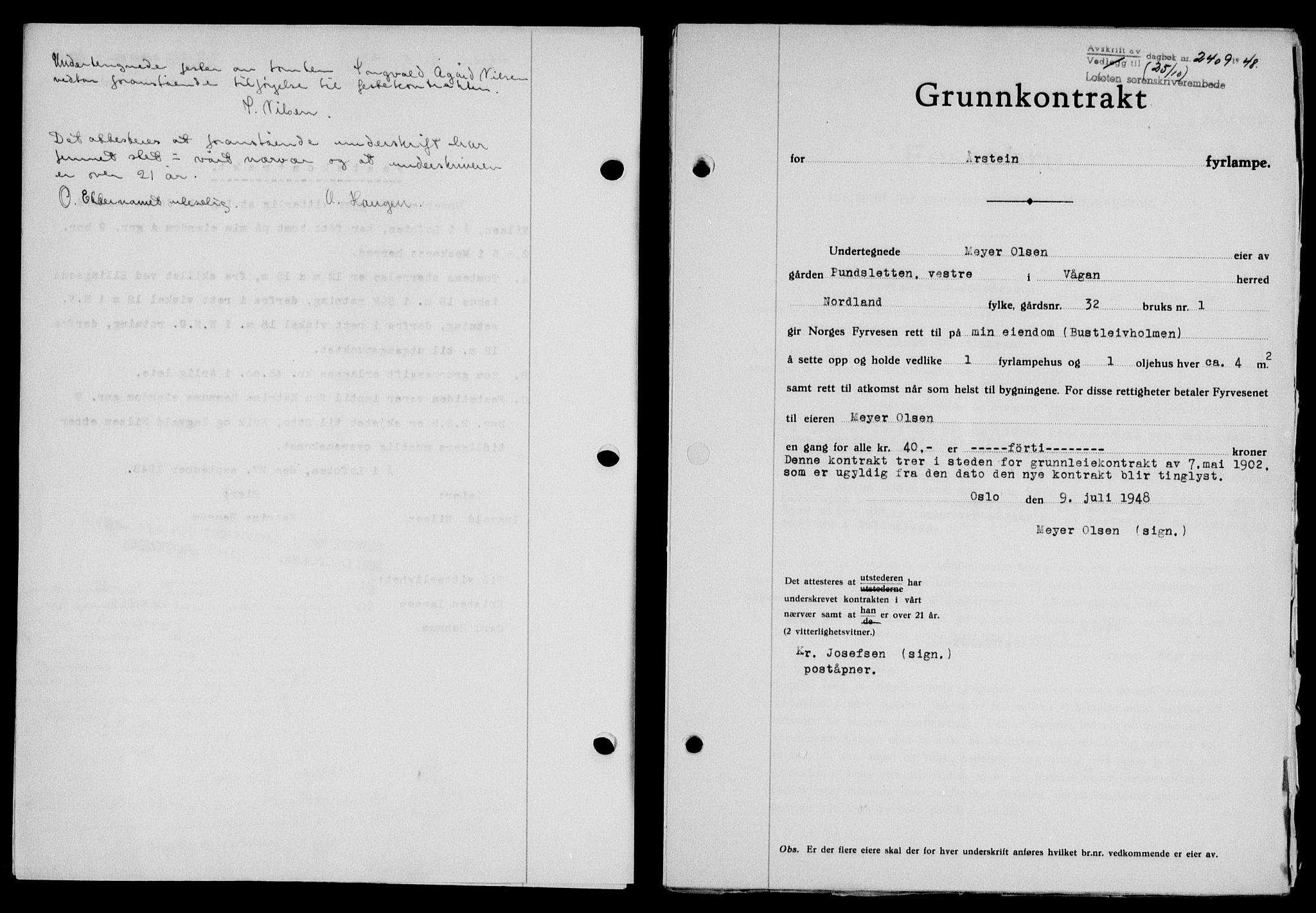 Lofoten sorenskriveri, SAT/A-0017/1/2/2C/L0019a: Mortgage book no. 19a, 1948-1948, Diary no: : 2409/1948