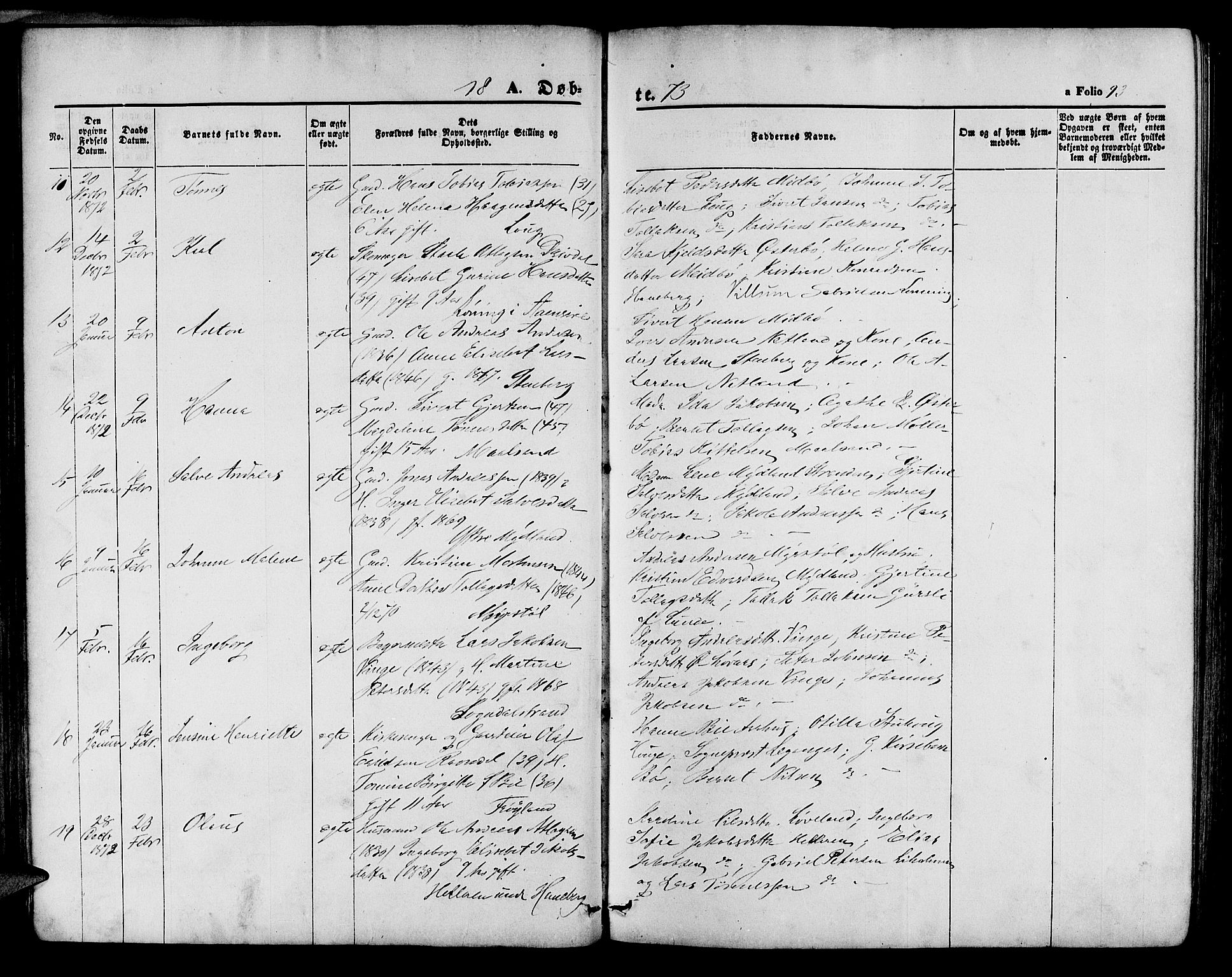Sokndal sokneprestkontor, SAST/A-101808: Parish register (copy) no. B 3, 1865-1879, p. 93