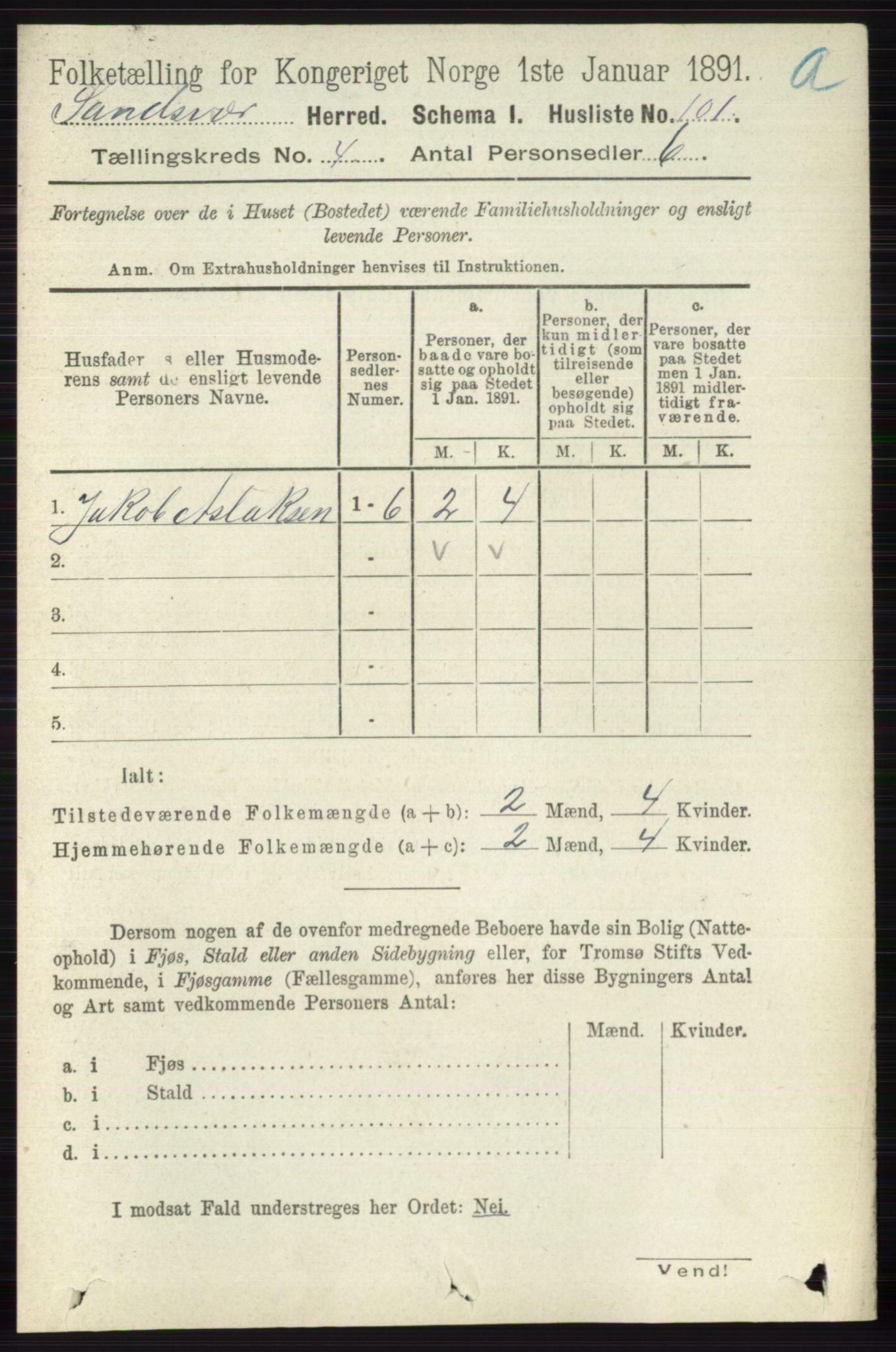 RA, 1891 census for 0629 Sandsvær, 1891, p. 1834