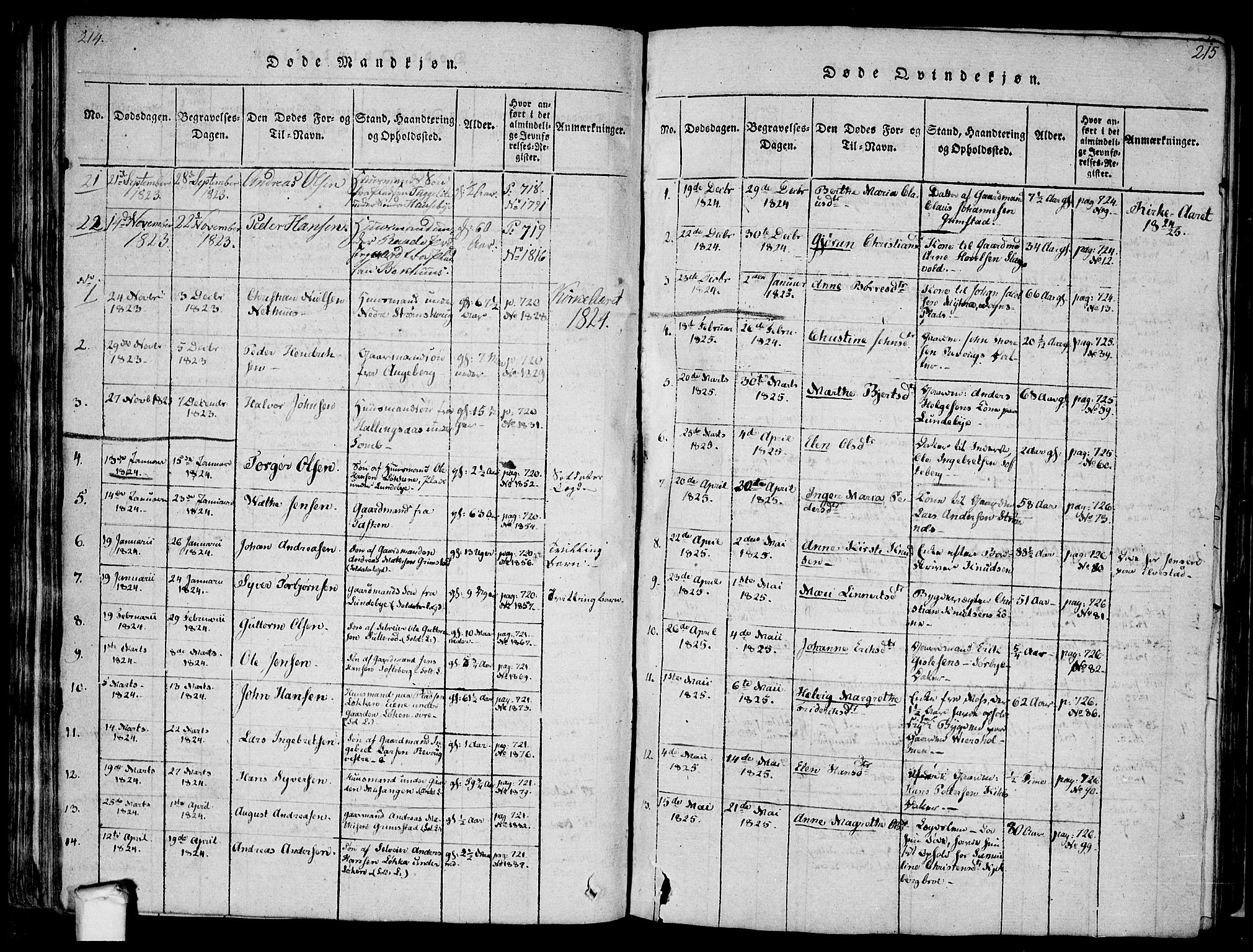 Råde prestekontor kirkebøker, AV/SAO-A-2009/F/Fa/L0004: Parish register (official) no. 4, 1814-1830, p. 214-215