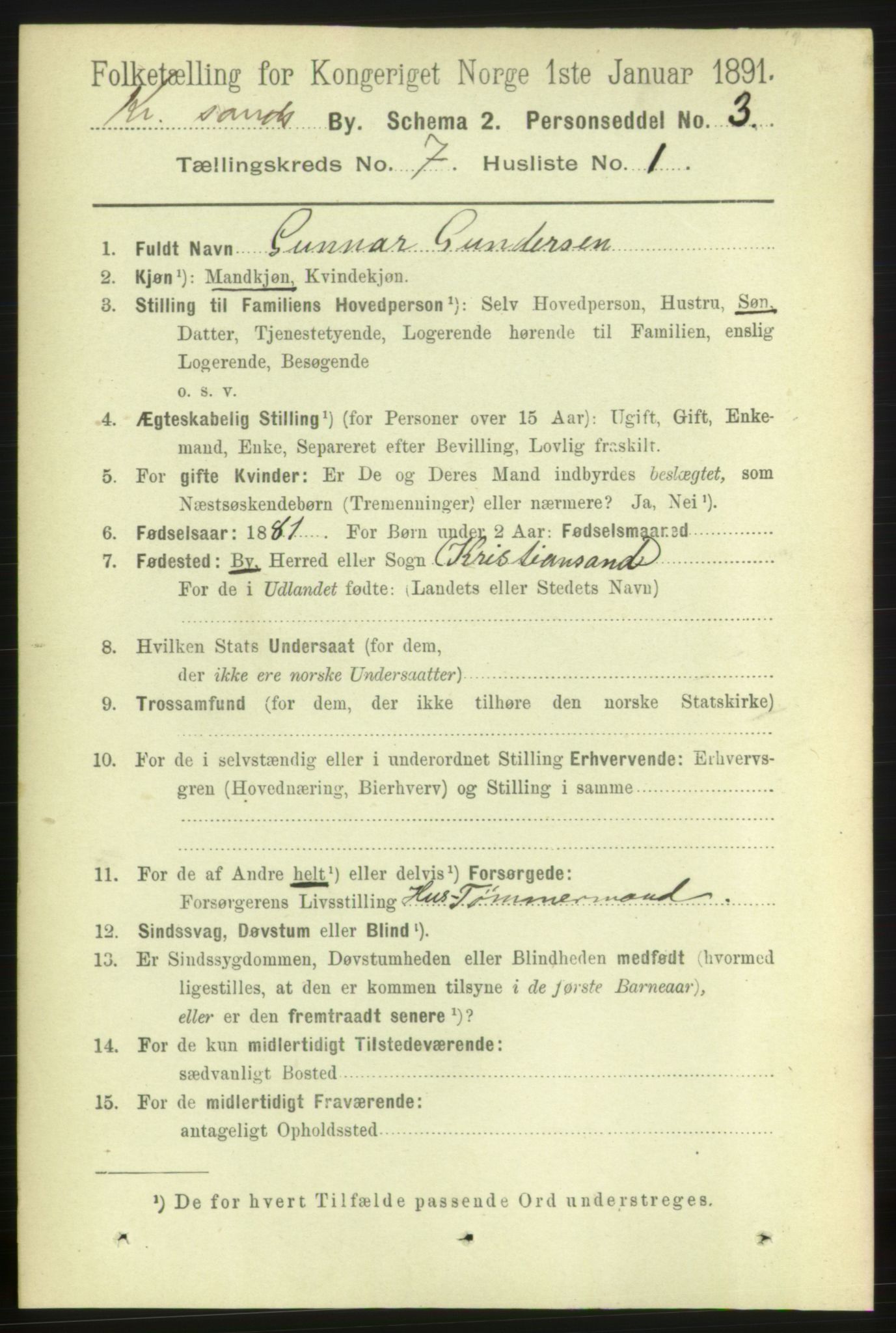 RA, 1891 census for 1001 Kristiansand, 1891, p. 4669