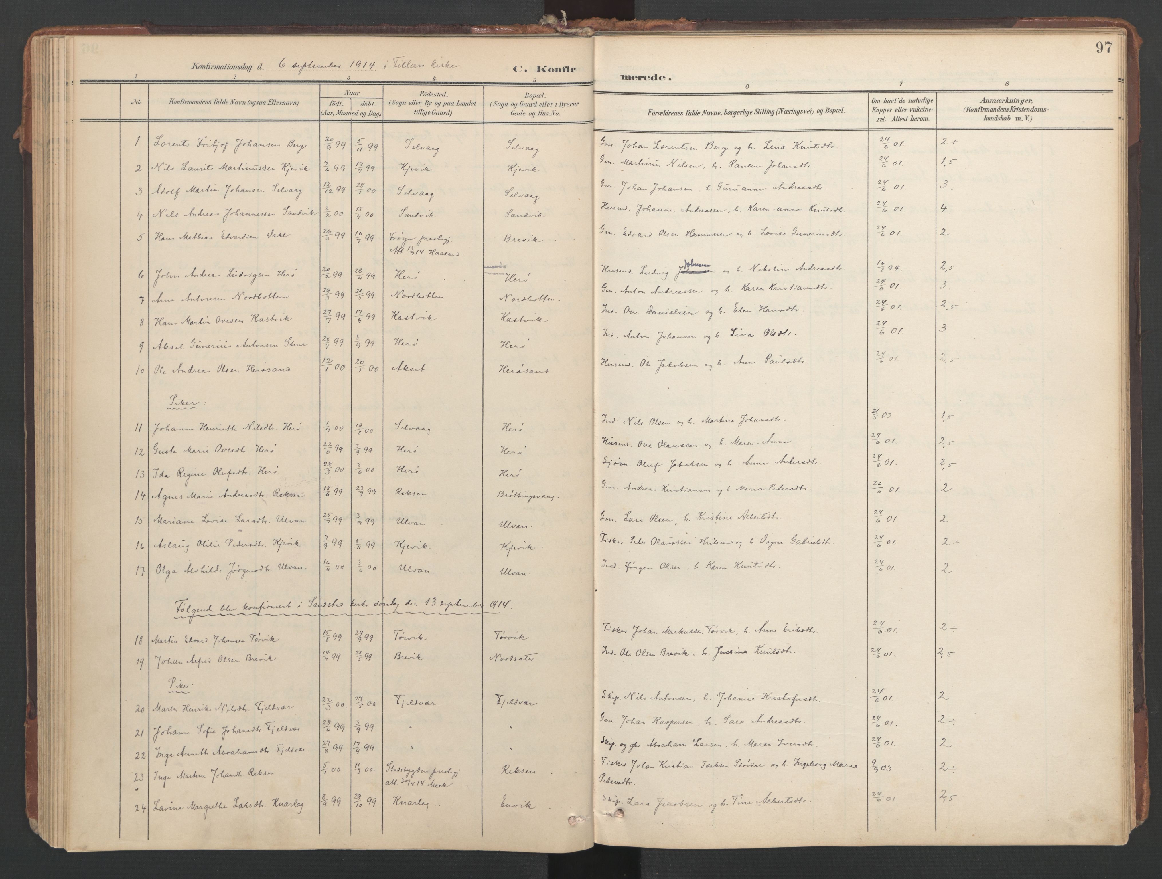 Ministerialprotokoller, klokkerbøker og fødselsregistre - Sør-Trøndelag, SAT/A-1456/638/L0568: Parish register (official) no. 638A01, 1901-1916, p. 97