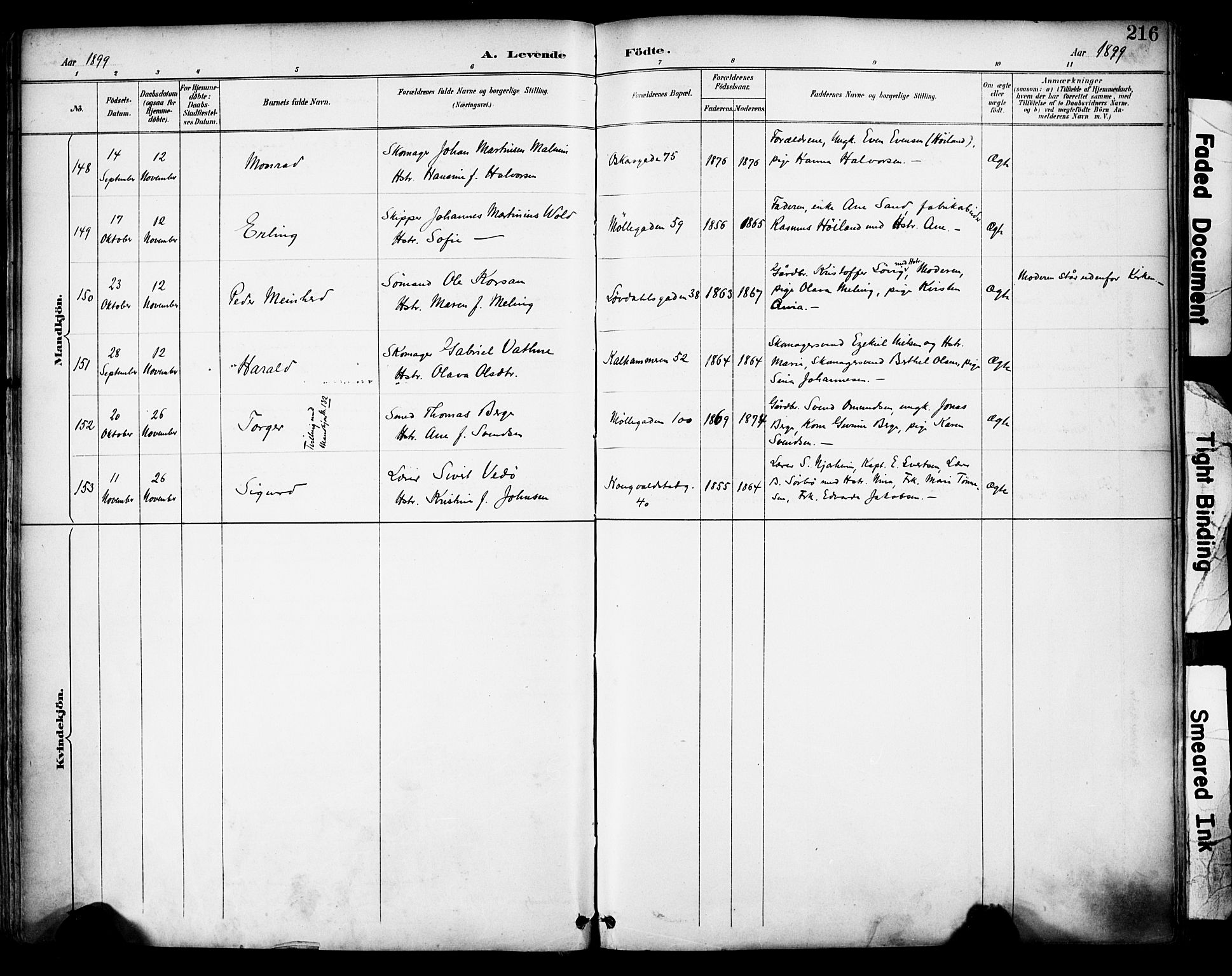 Domkirken sokneprestkontor, SAST/A-101812/001/30/30BA/L0030: Parish register (official) no. A 29, 1889-1902, p. 216