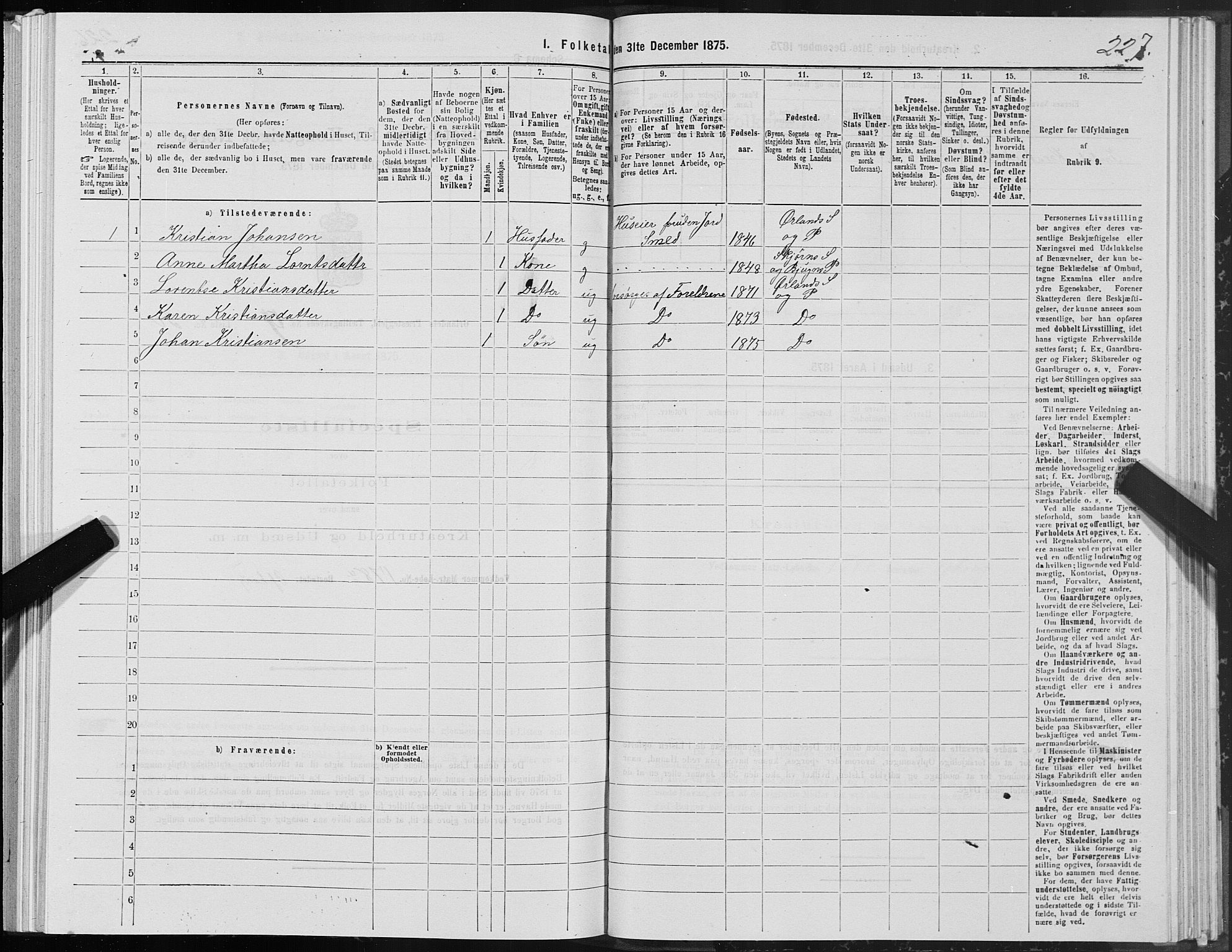 SAT, 1875 census for 1621P Ørland, 1875, p. 6227