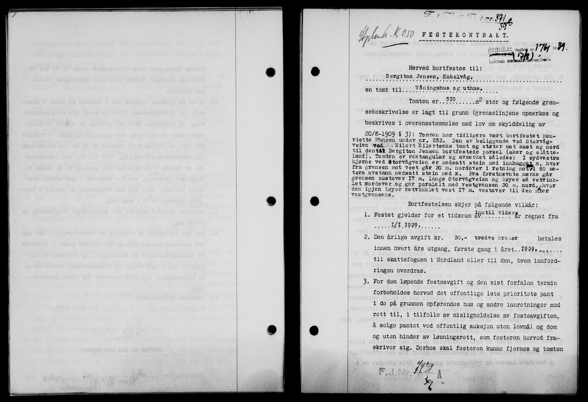 Lofoten sorenskriveri, SAT/A-0017/1/2/2C/L0006a: Mortgage book no. 6a, 1939-1939, Diary no: : 1761/1939