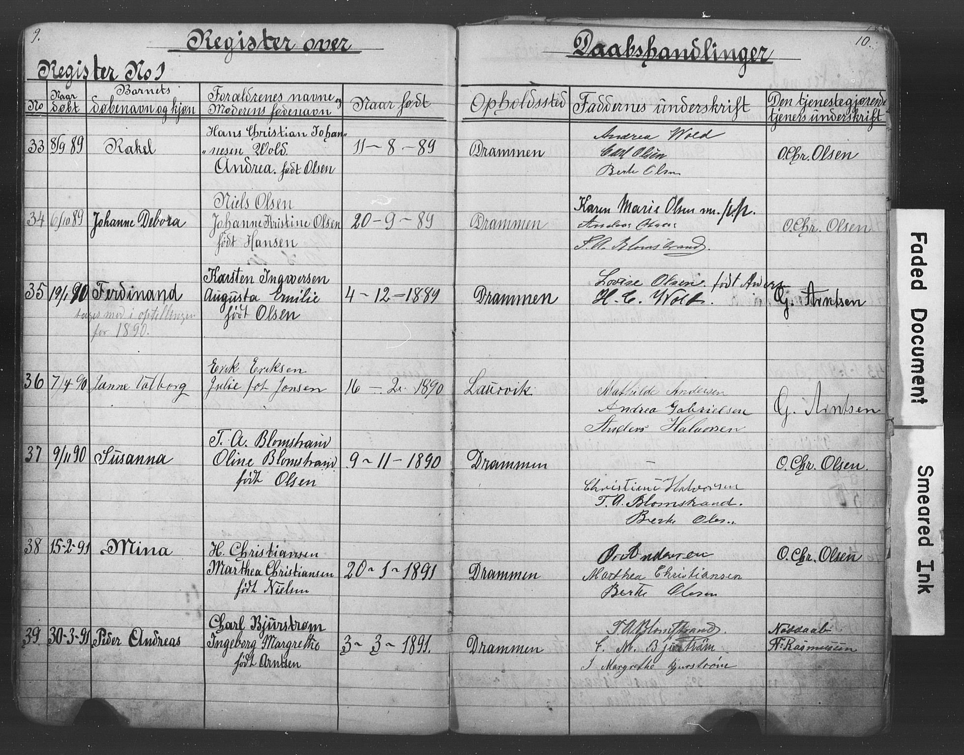 Den katolsk-apostoliske menighet i Drammen, SAKO/P-949/H/Ha/L0001: Dissenter register no. 1, 1877-1899, p. 9-10