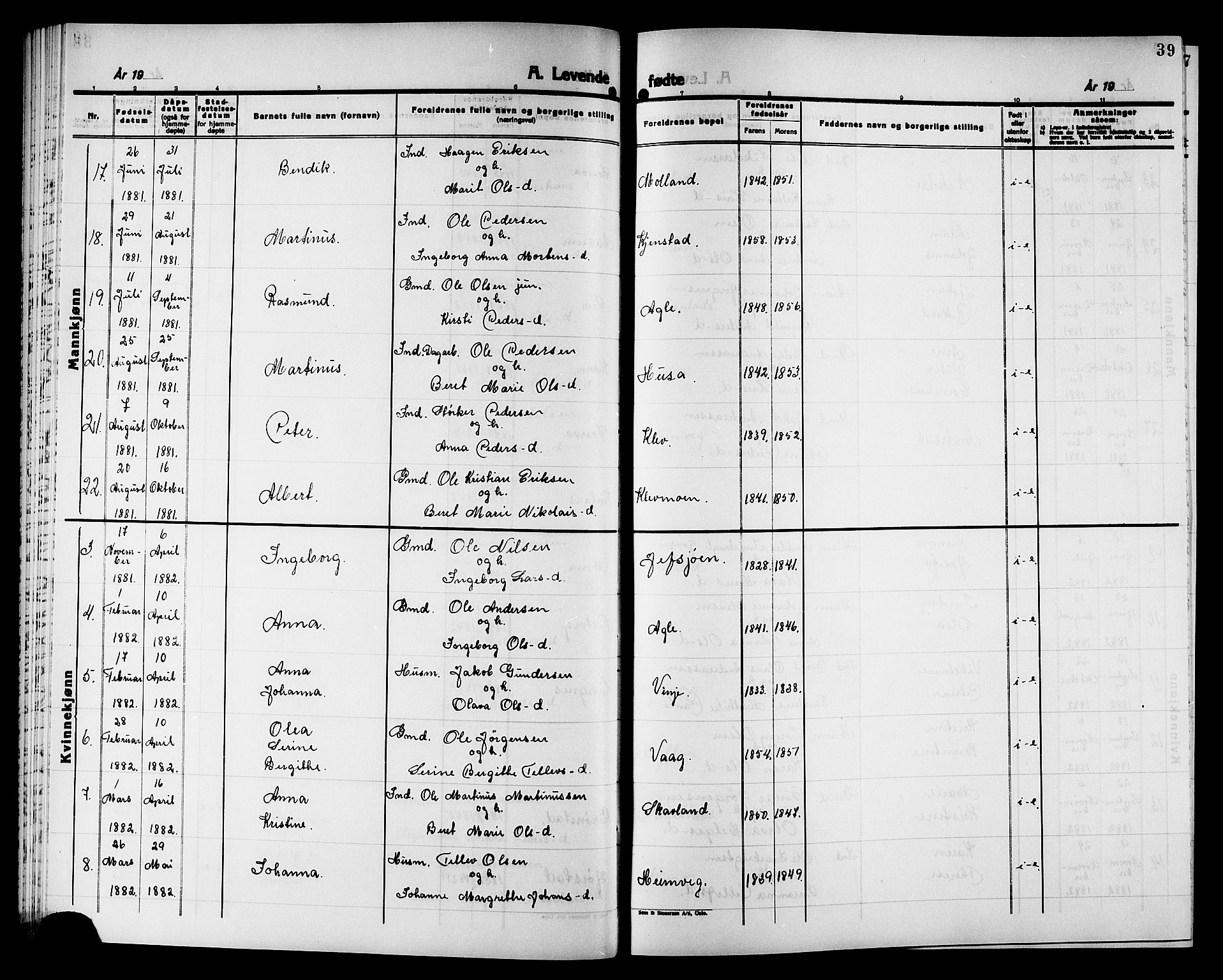 Ministerialprotokoller, klokkerbøker og fødselsregistre - Nord-Trøndelag, SAT/A-1458/749/L0486: Parish register (official) no. 749D02, 1873-1887, p. 39