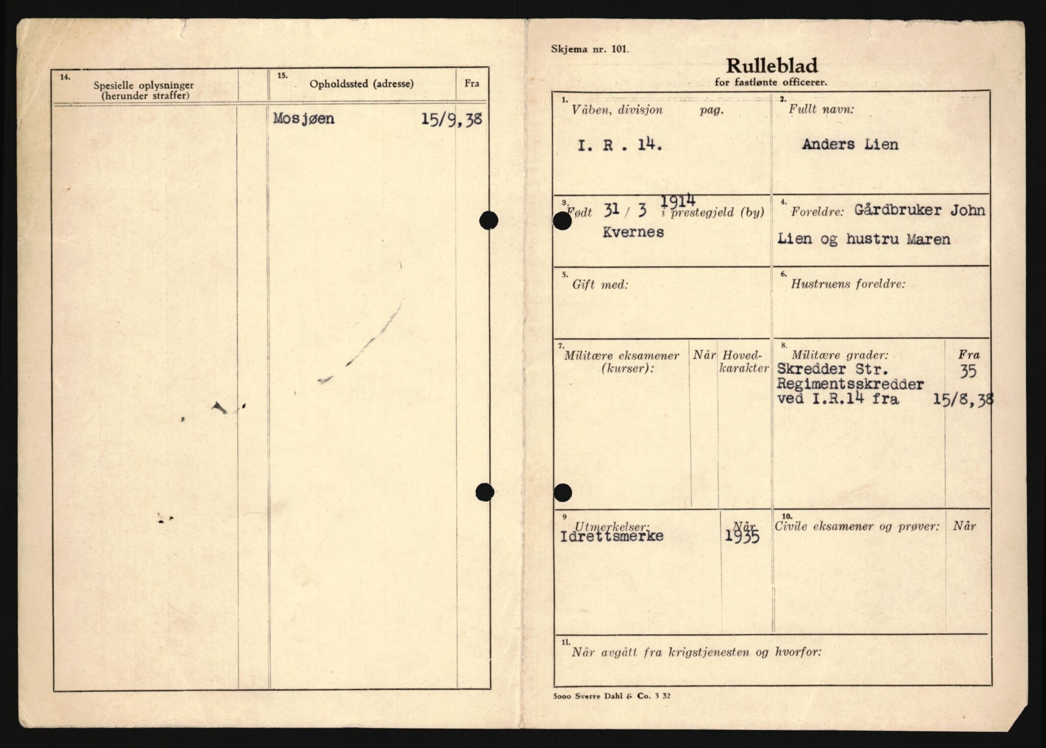 Forsvaret, Sør-Hålogaland landforsvar, AV/RA-RAFA-2552/P/Pa/L0302: Personellmapper for slettet personell, yrkesbefal og vernepliktig befal, født 1913-1916, 1932-1976, p. 229