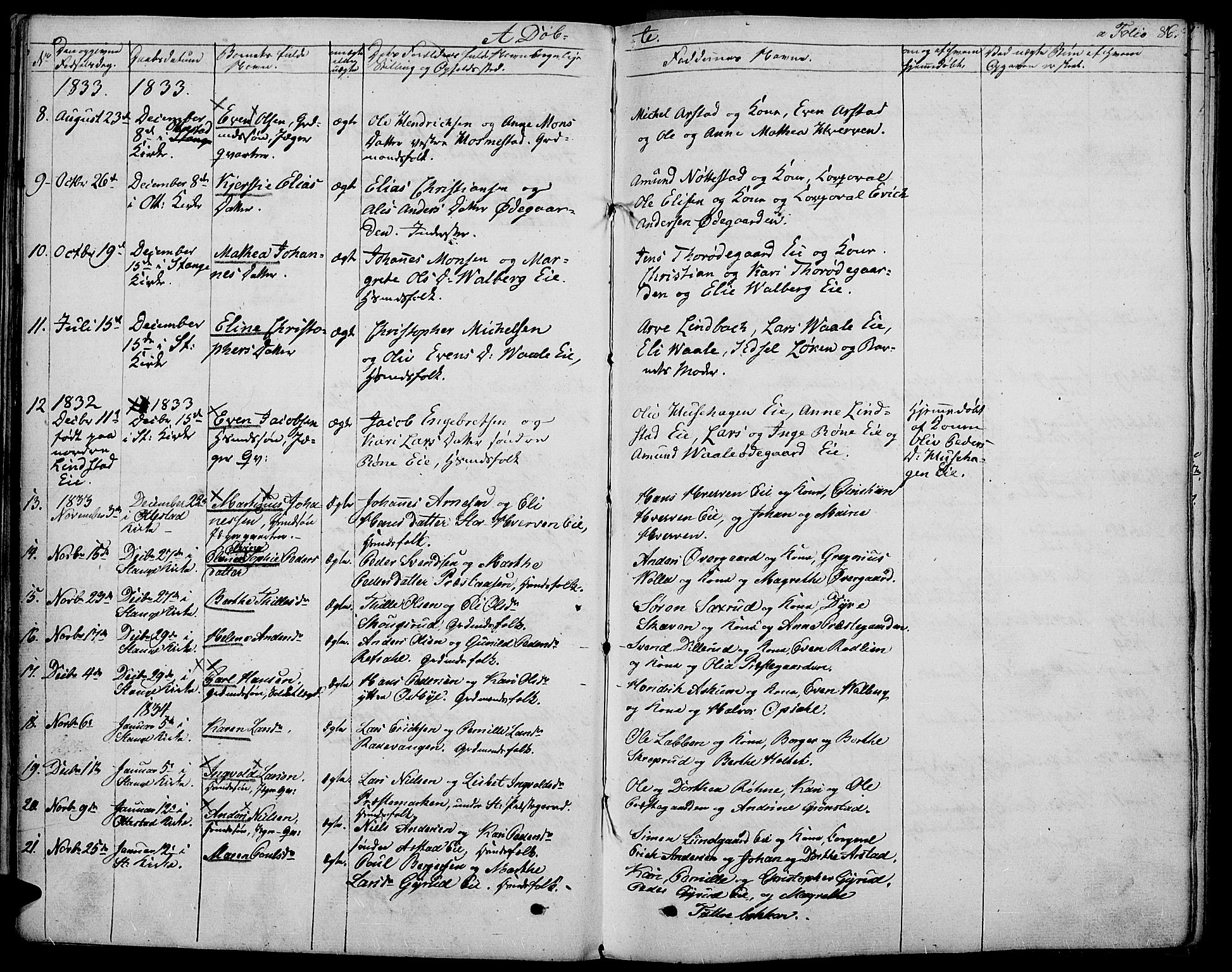 Stange prestekontor, AV/SAH-PREST-002/K/L0009: Parish register (official) no. 9, 1826-1835, p. 86