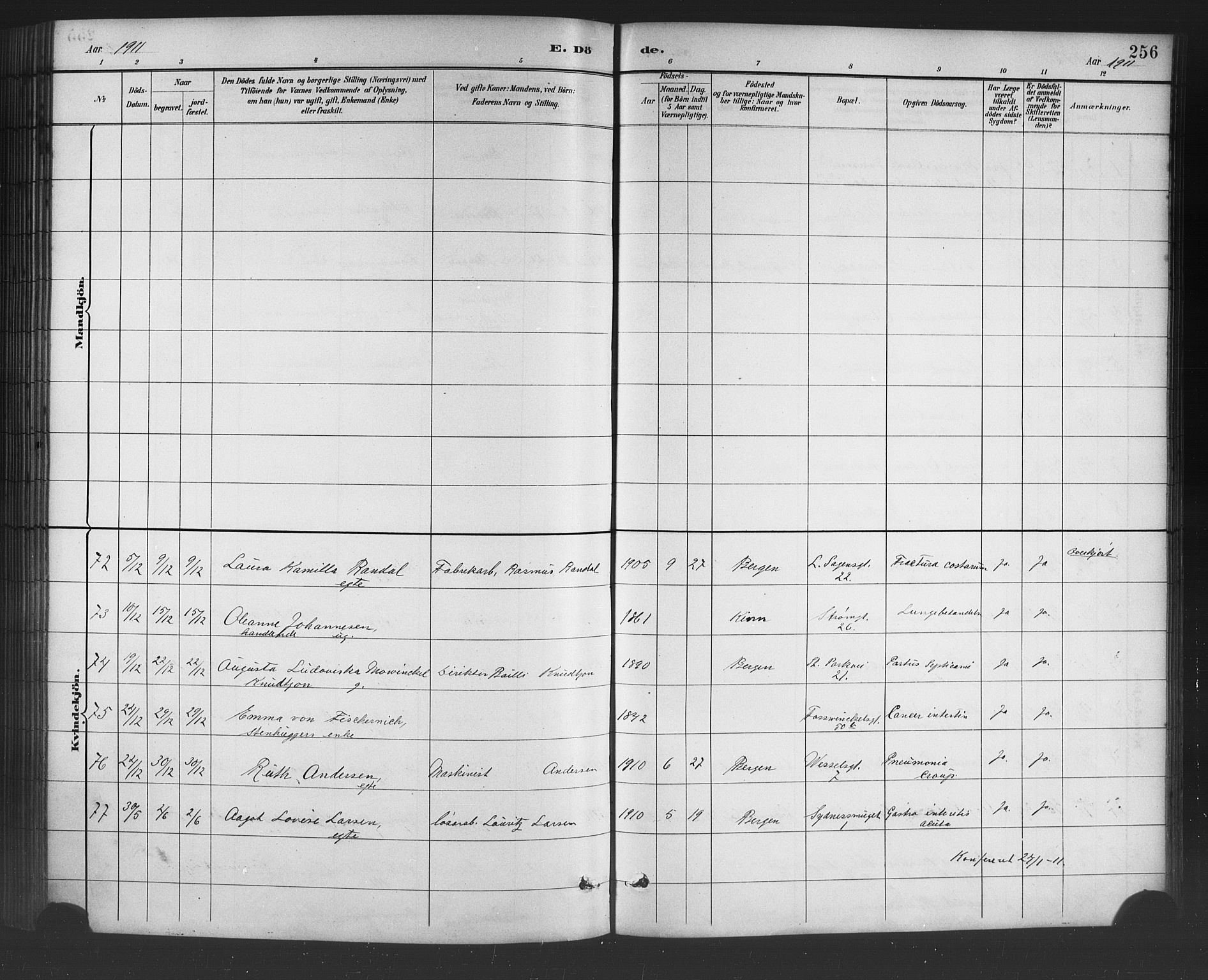 Johanneskirken sokneprestembete, AV/SAB-A-76001/H/Hab: Parish register (copy) no. D 1, 1885-1915, p. 256