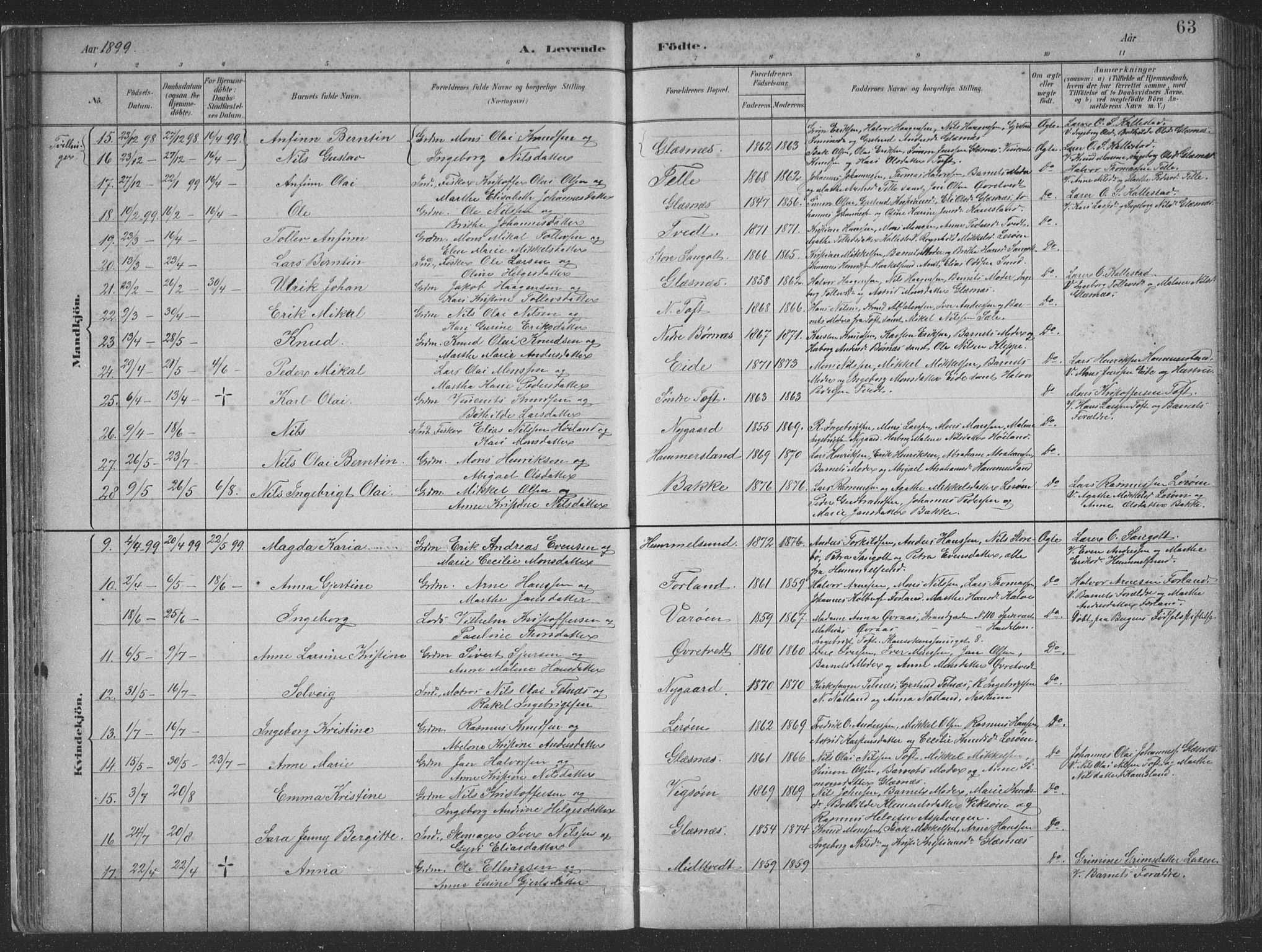 Sund sokneprestembete, AV/SAB-A-99930: Parish register (copy) no. B 3, 1882-1911, p. 63