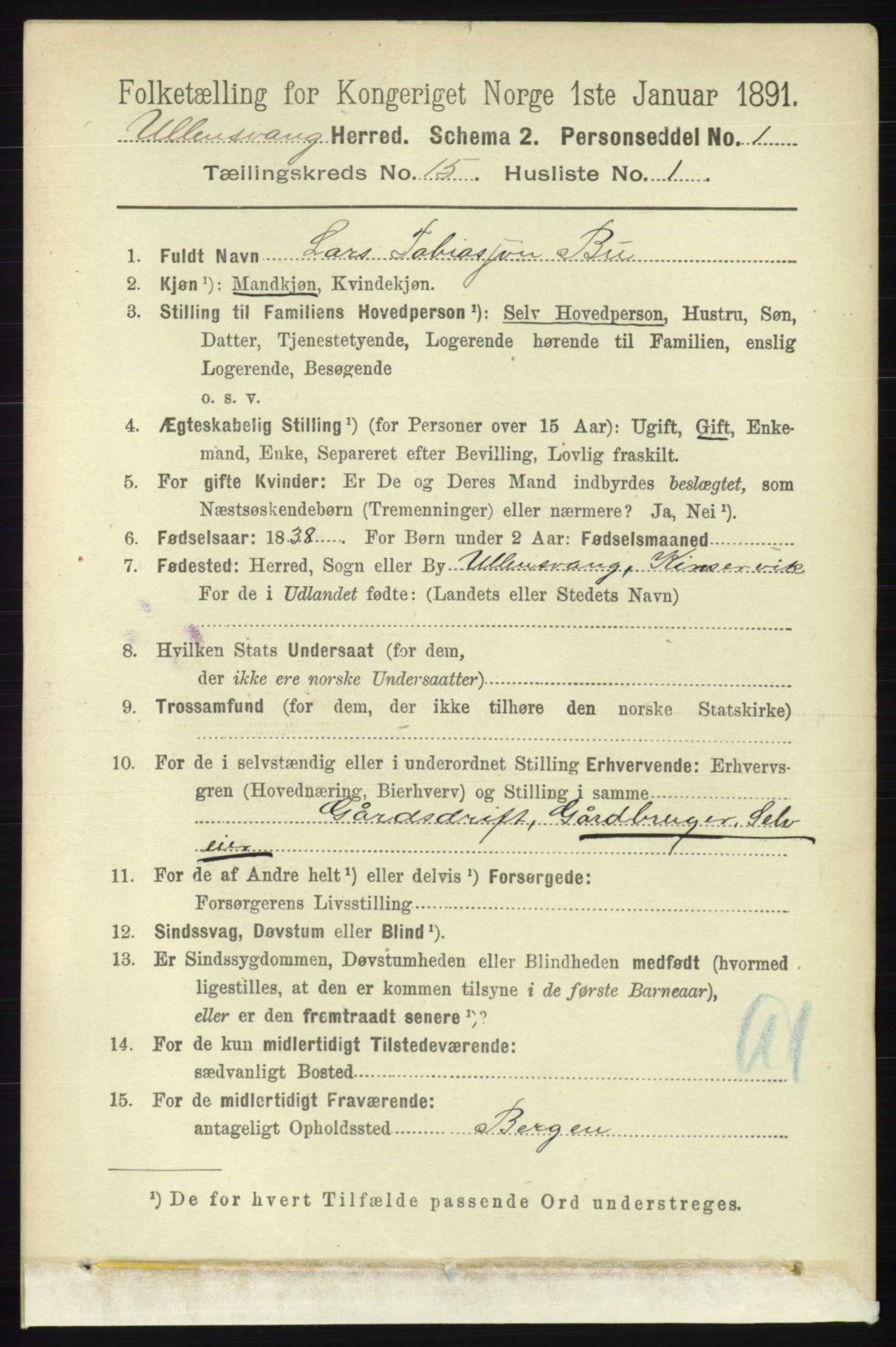 RA, 1891 census for 1230 Ullensvang, 1891, p. 5901