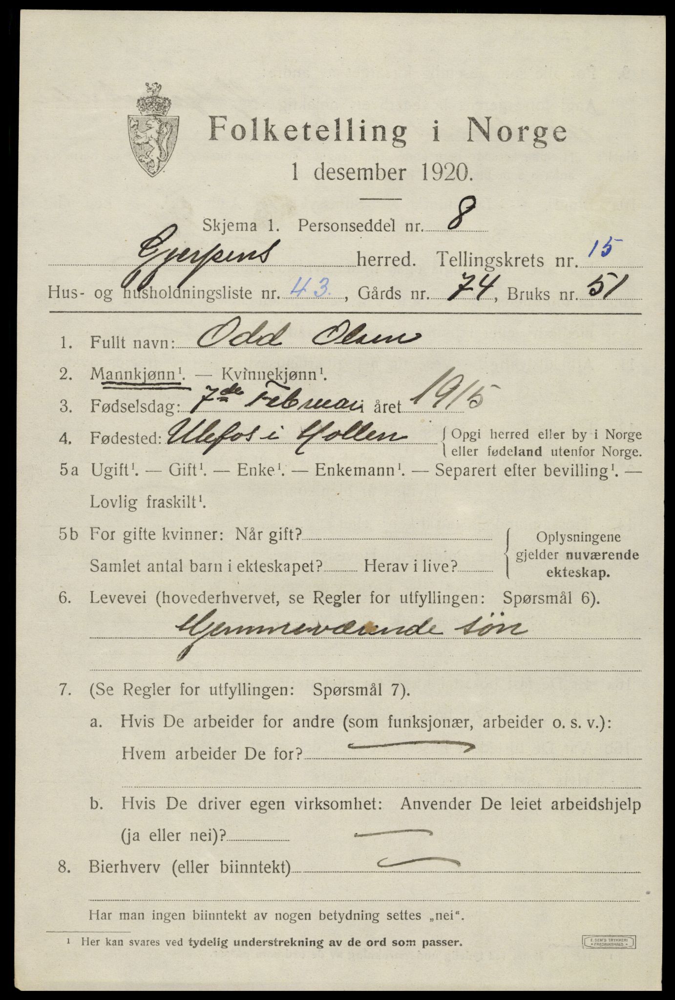 SAKO, 1920 census for Gjerpen, 1920, p. 17764