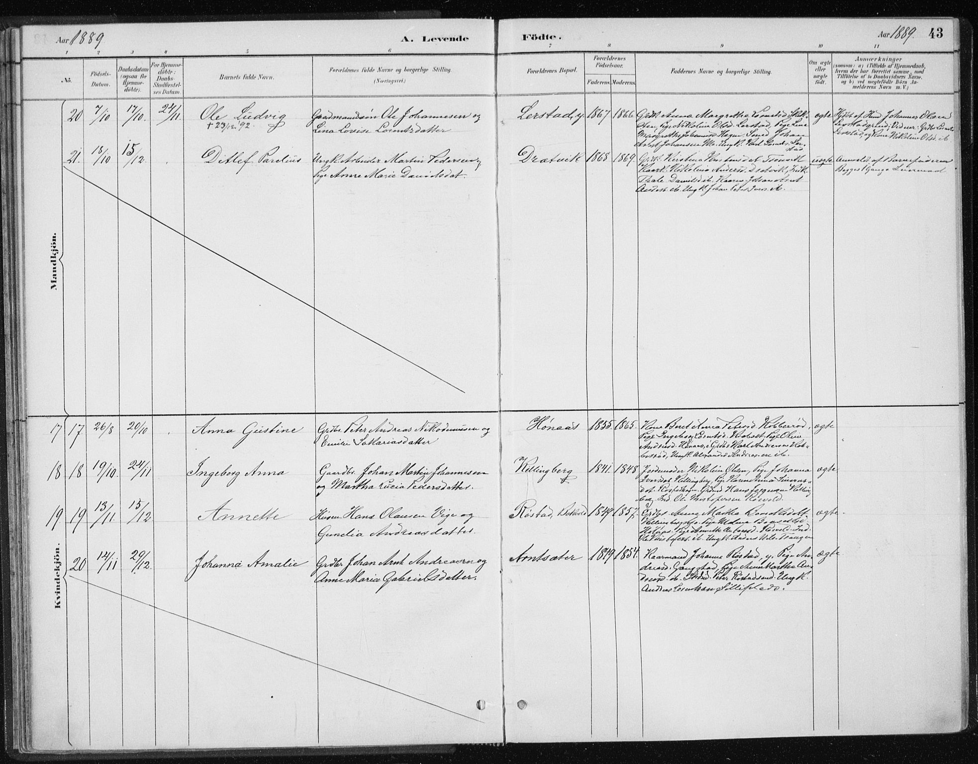 Ministerialprotokoller, klokkerbøker og fødselsregistre - Nord-Trøndelag, SAT/A-1458/701/L0010: Parish register (official) no. 701A10, 1883-1899, p. 43
