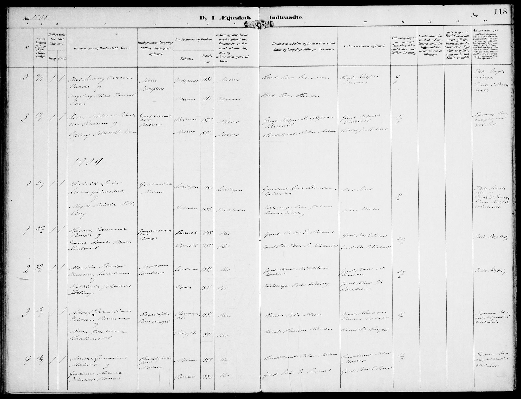 Ministerialprotokoller, klokkerbøker og fødselsregistre - Nord-Trøndelag, SAT/A-1458/745/L0430: Parish register (official) no. 745A02, 1895-1913, p. 118