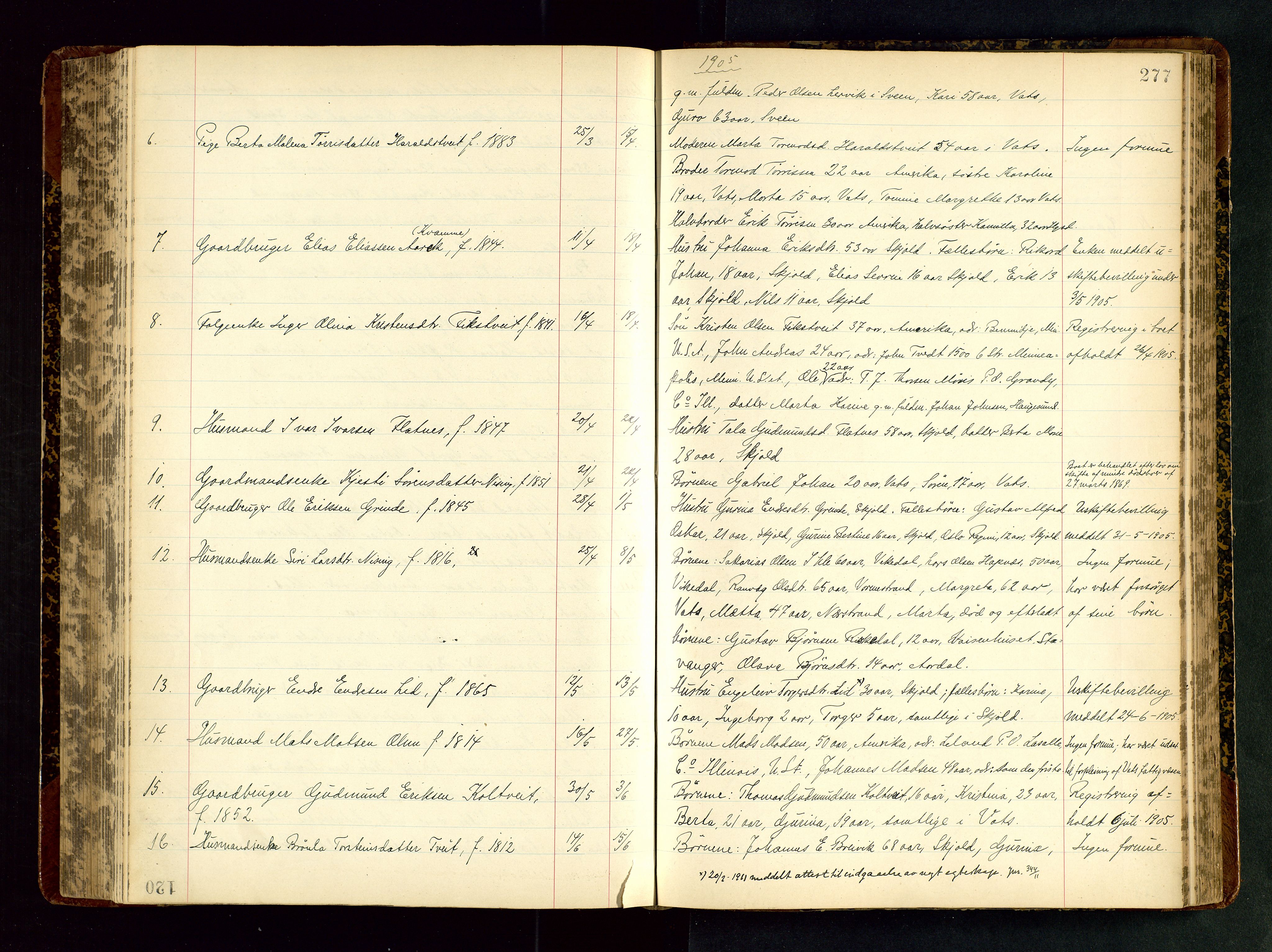 Karmsund sorenskriveri, AV/SAST-A-100311/01/IV/IVAB/L0004: DØDSFALLSPROTOKOLL, 1905-1911, p. 277