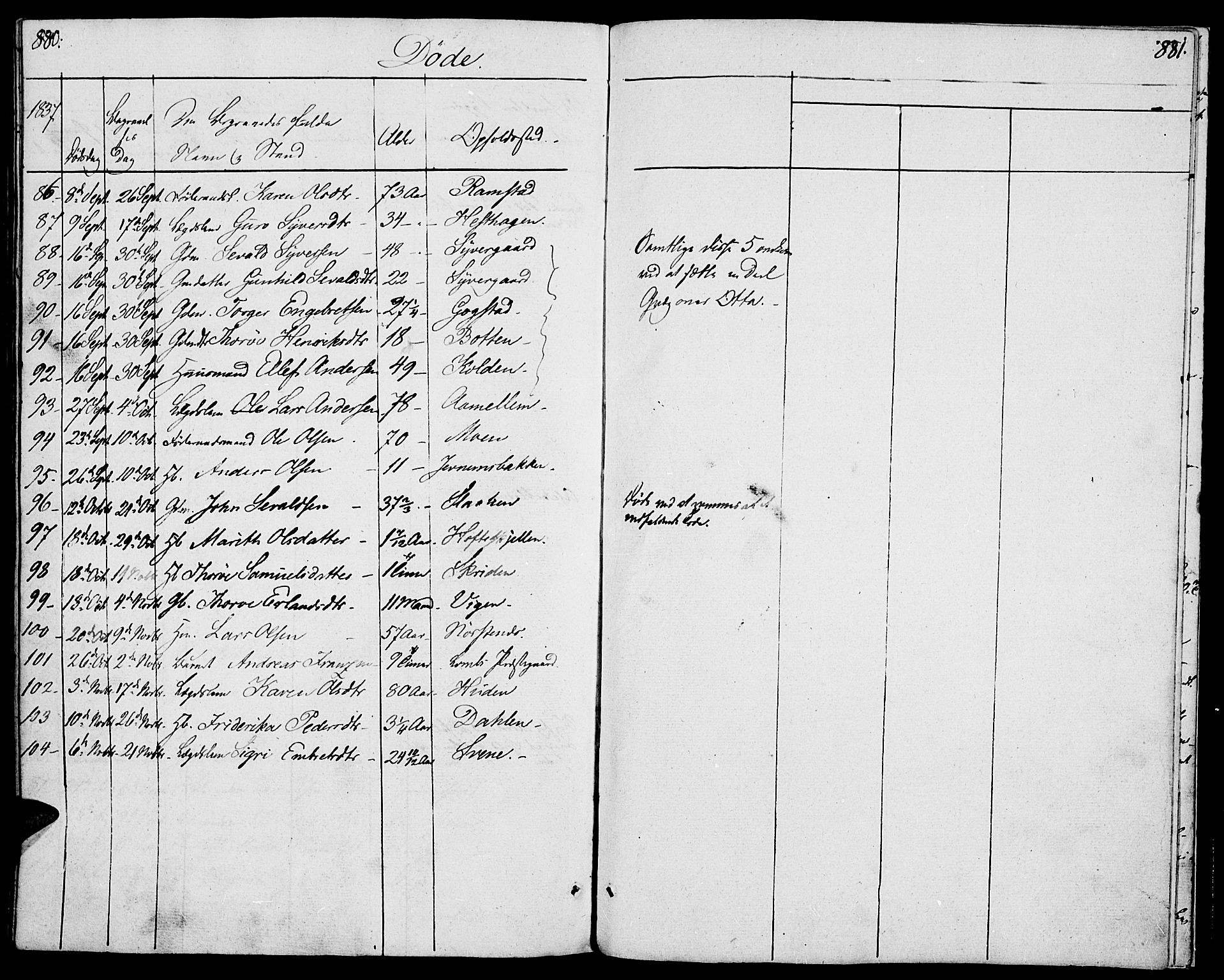 Lom prestekontor, AV/SAH-PREST-070/K/L0005: Parish register (official) no. 5, 1825-1837, p. 880-881