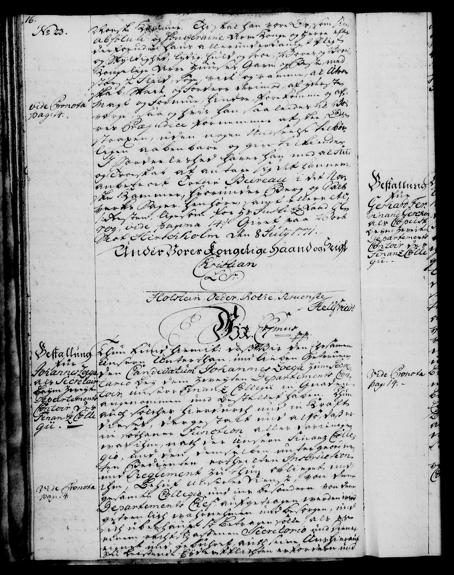 Rentekammeret, Kammerkanselliet, RA/EA-3111/G/Gg/Gge/L0005: Norsk bestallingsprotokoll med register (merket RK 53.29), 1771-1773, p. 16