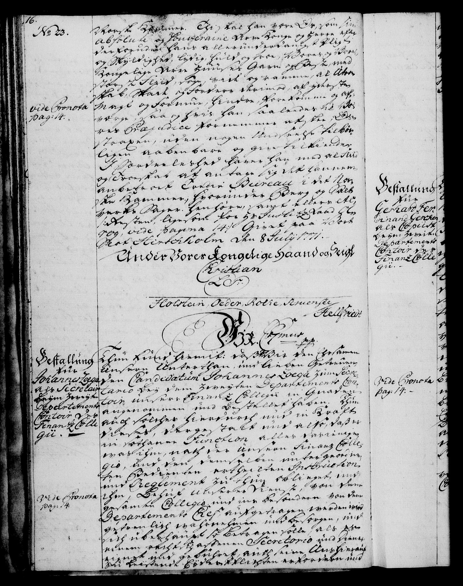 Rentekammeret, Kammerkanselliet, AV/RA-EA-3111/G/Gg/Gge/L0005: Norsk bestallingsprotokoll med register (merket RK 53.29), 1771-1773, p. 16