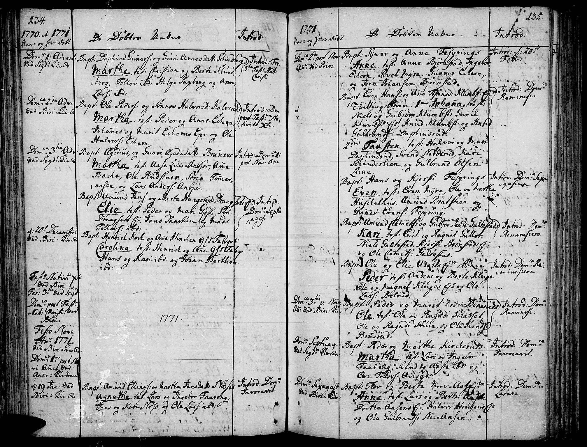 Biri prestekontor, SAH/PREST-096/H/Ha/Haa/L0002: Parish register (official) no. 2, 1754-1789, p. 134-135