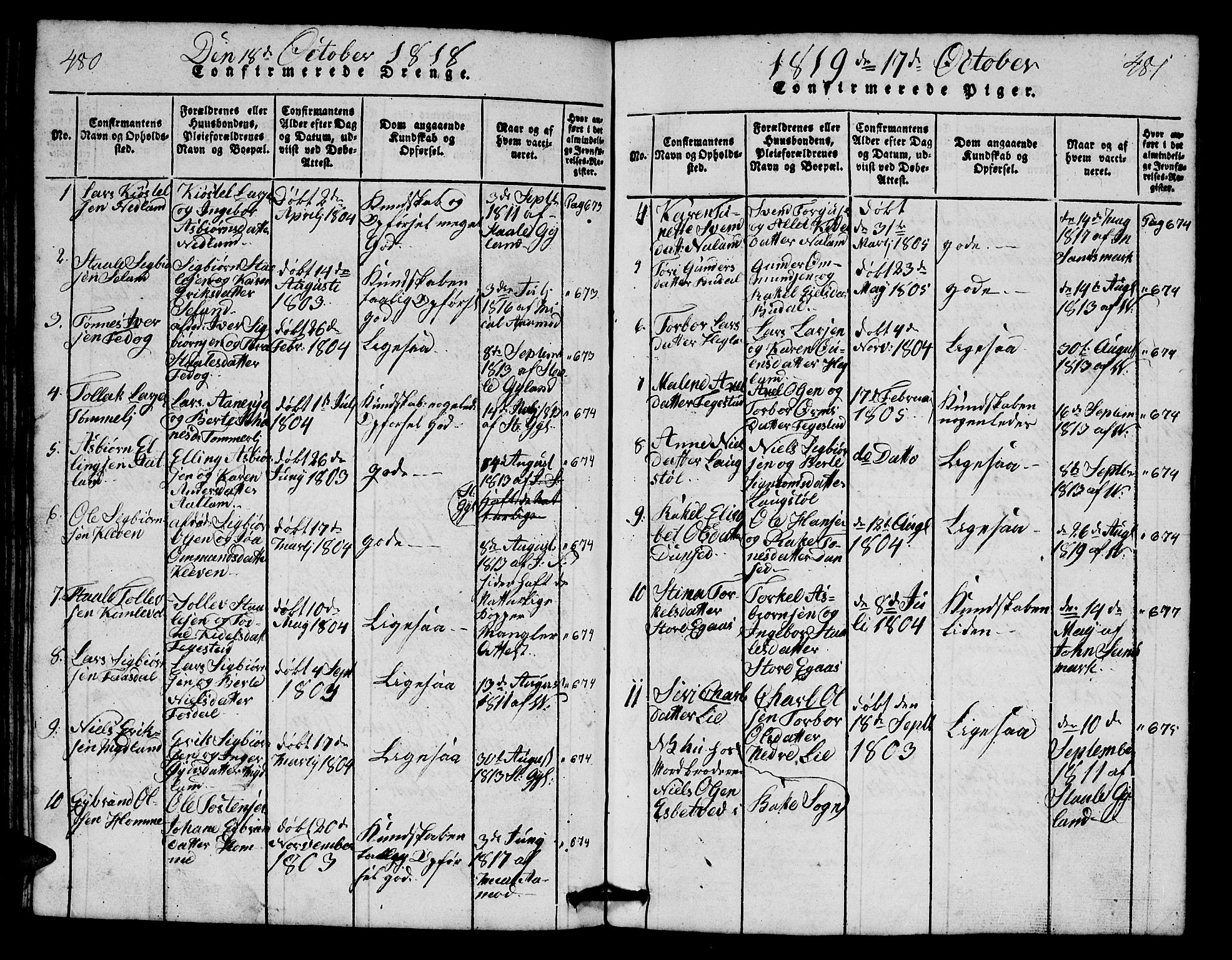 Bakke sokneprestkontor, AV/SAK-1111-0002/F/Fb/Fbb/L0001: Parish register (copy) no. B 1, 1815-1835, p. 480-481