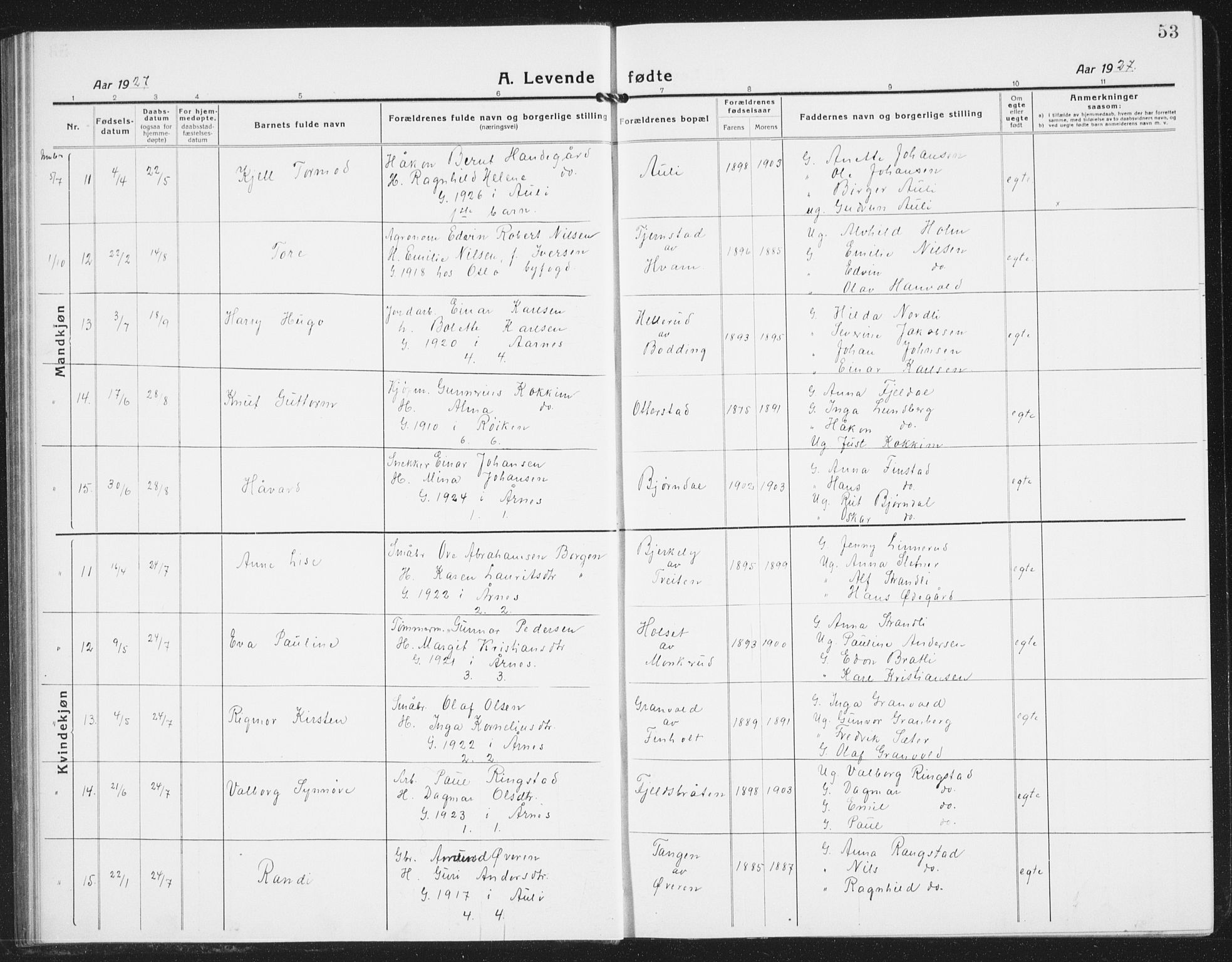 Nes prestekontor Kirkebøker, AV/SAO-A-10410/G/Gb/L0002: Parish register (copy) no. II 2, 1918-1942, p. 53