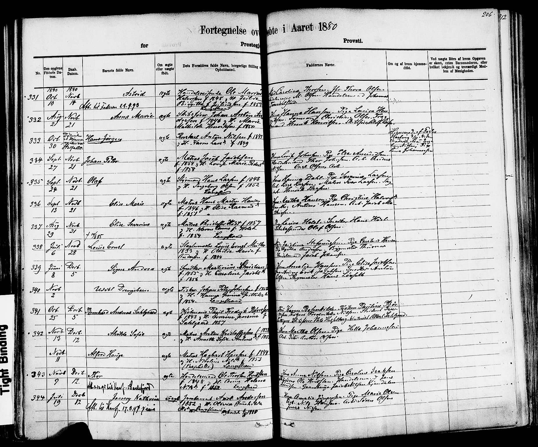 Larvik kirkebøker, AV/SAKO-A-352/F/Fa/L0006: Parish register (official) no. I 6, 1871-1883, p. 206