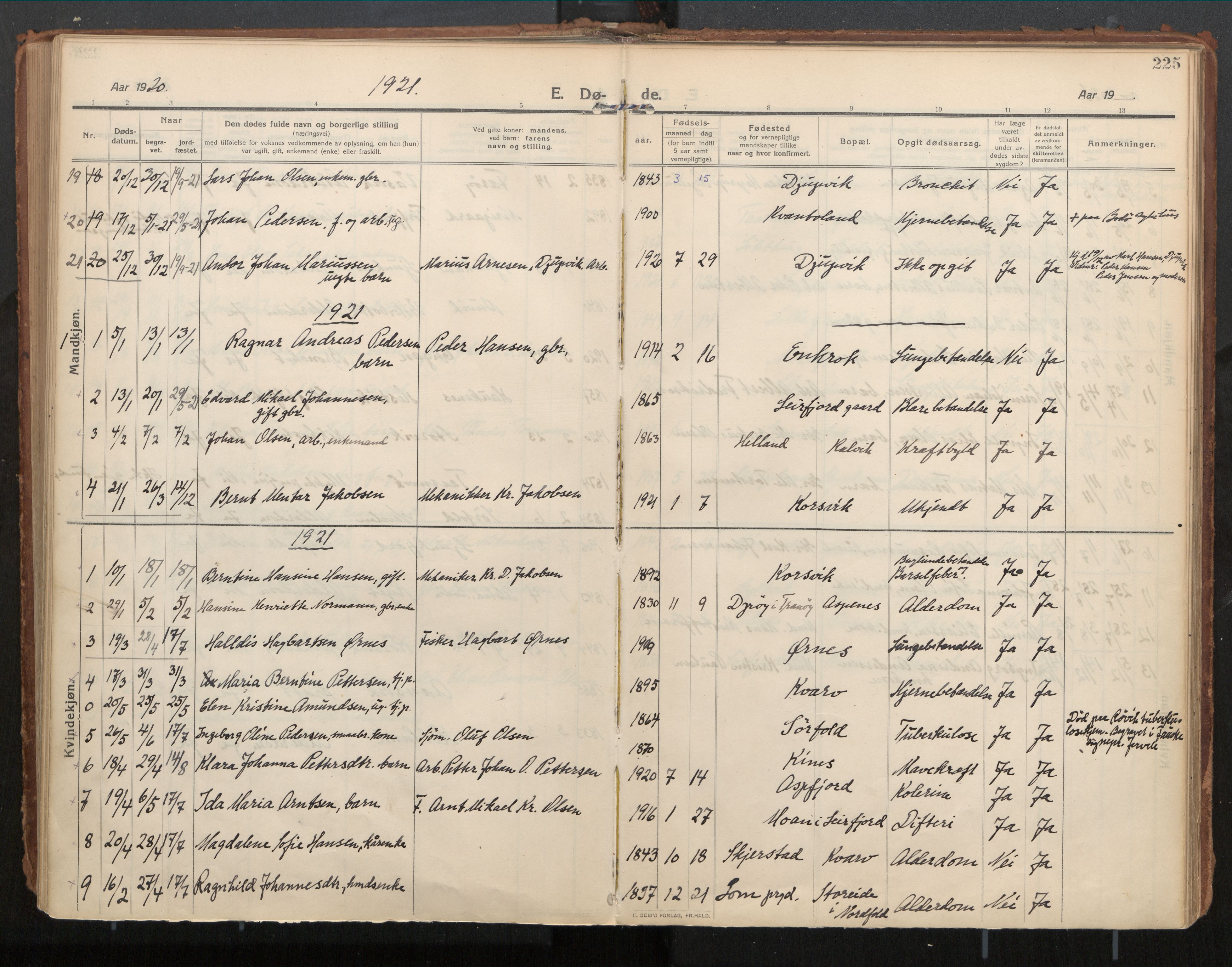 Ministerialprotokoller, klokkerbøker og fødselsregistre - Nordland, SAT/A-1459/854/L0784: Parish register (official) no. 854A07, 1910-1922, p. 225