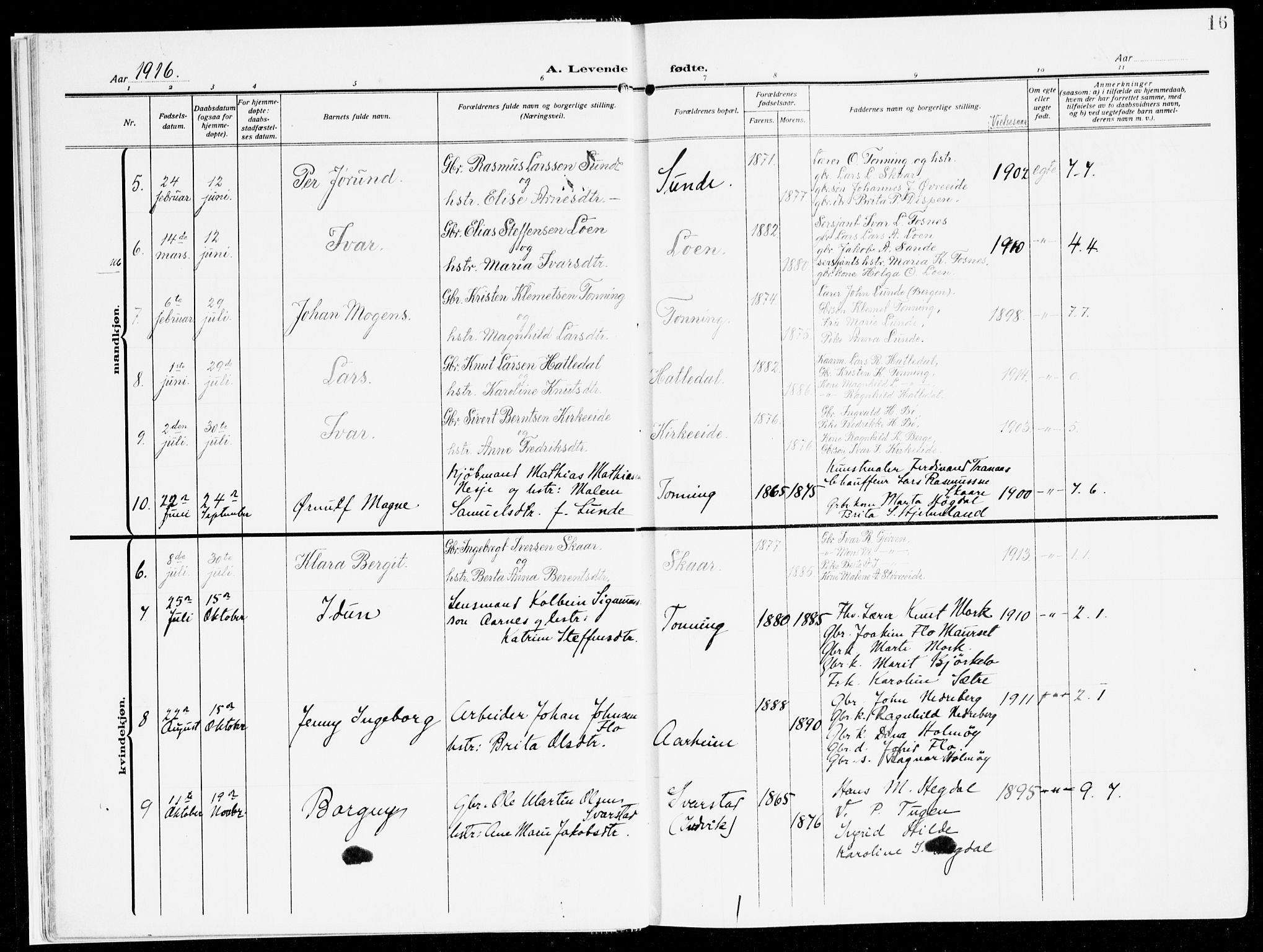 Stryn Sokneprestembete, AV/SAB-A-82501: Parish register (official) no. B 2, 1908-1936, p. 16