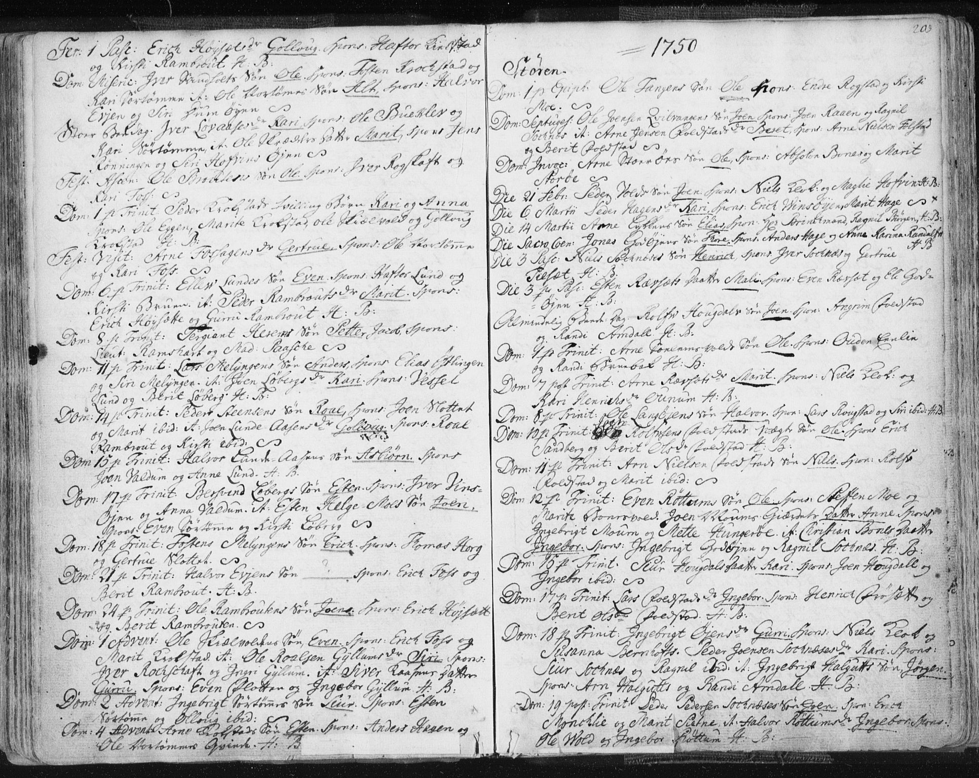 Ministerialprotokoller, klokkerbøker og fødselsregistre - Sør-Trøndelag, SAT/A-1456/687/L0991: Parish register (official) no. 687A02, 1747-1790, p. 203