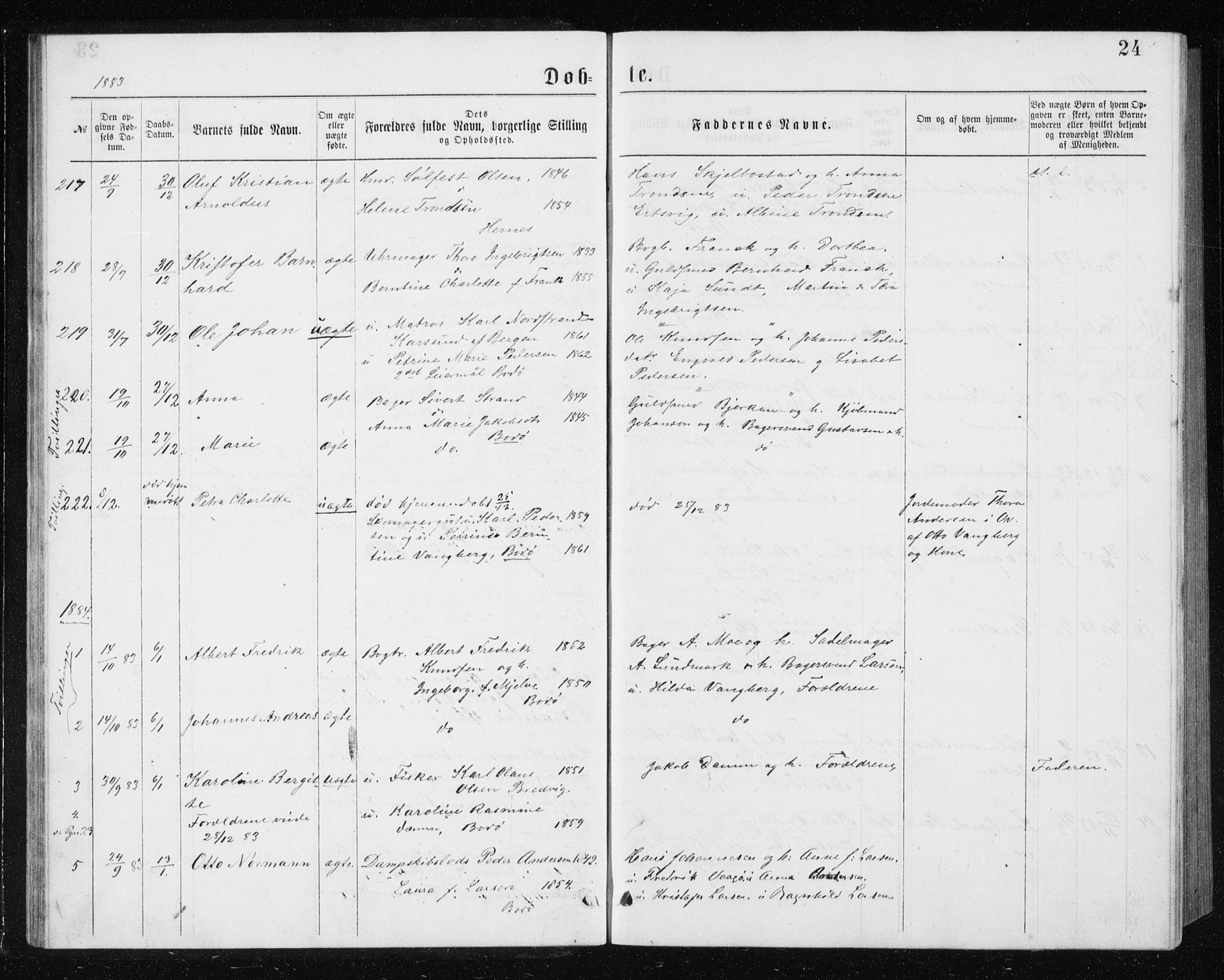 Ministerialprotokoller, klokkerbøker og fødselsregistre - Nordland, AV/SAT-A-1459/801/L0031: Parish register (copy) no. 801C06, 1883-1887, p. 24